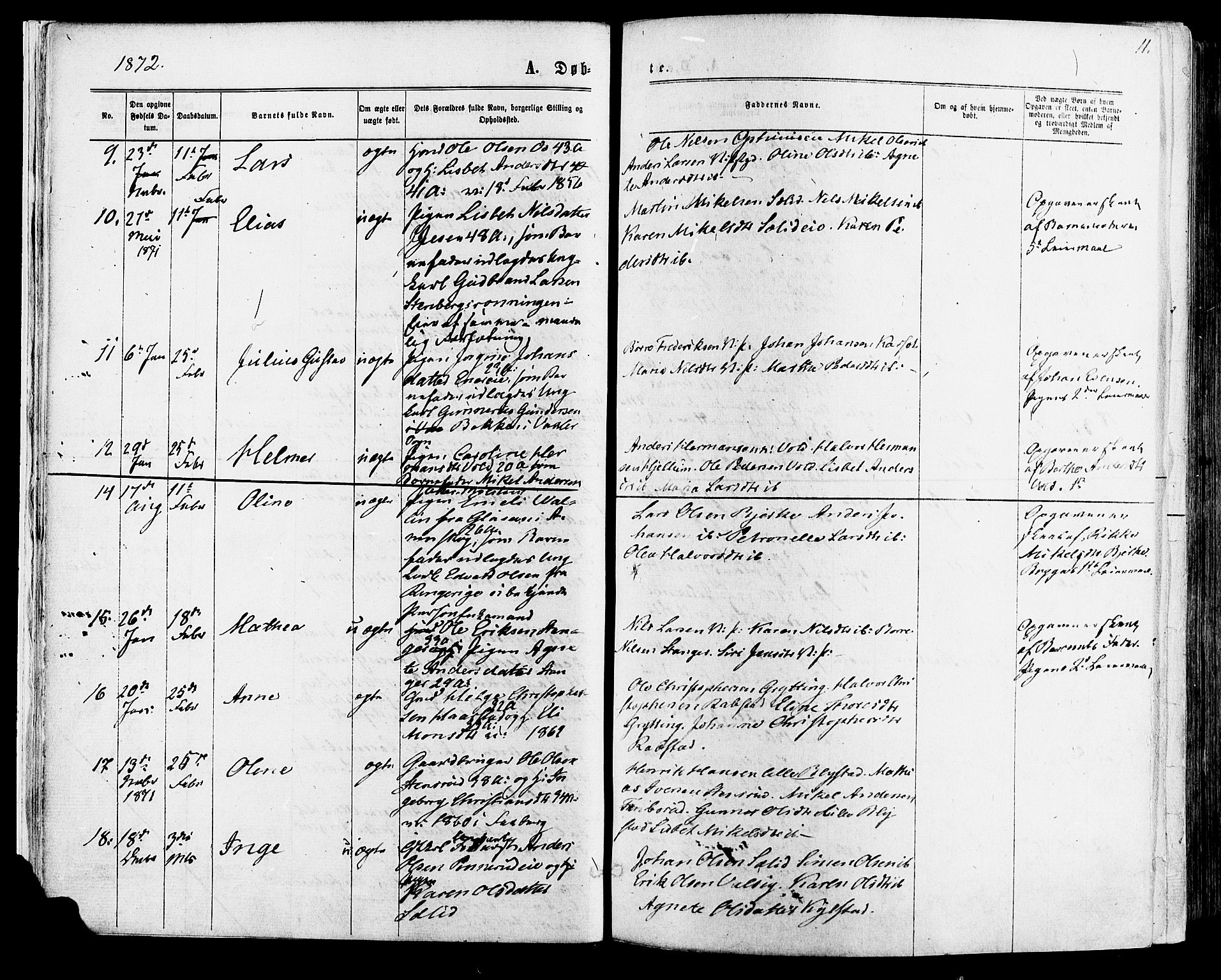 Vang prestekontor, Hedmark, AV/SAH-PREST-008/H/Ha/Haa/L0015: Parish register (official) no. 15, 1871-1885, p. 11