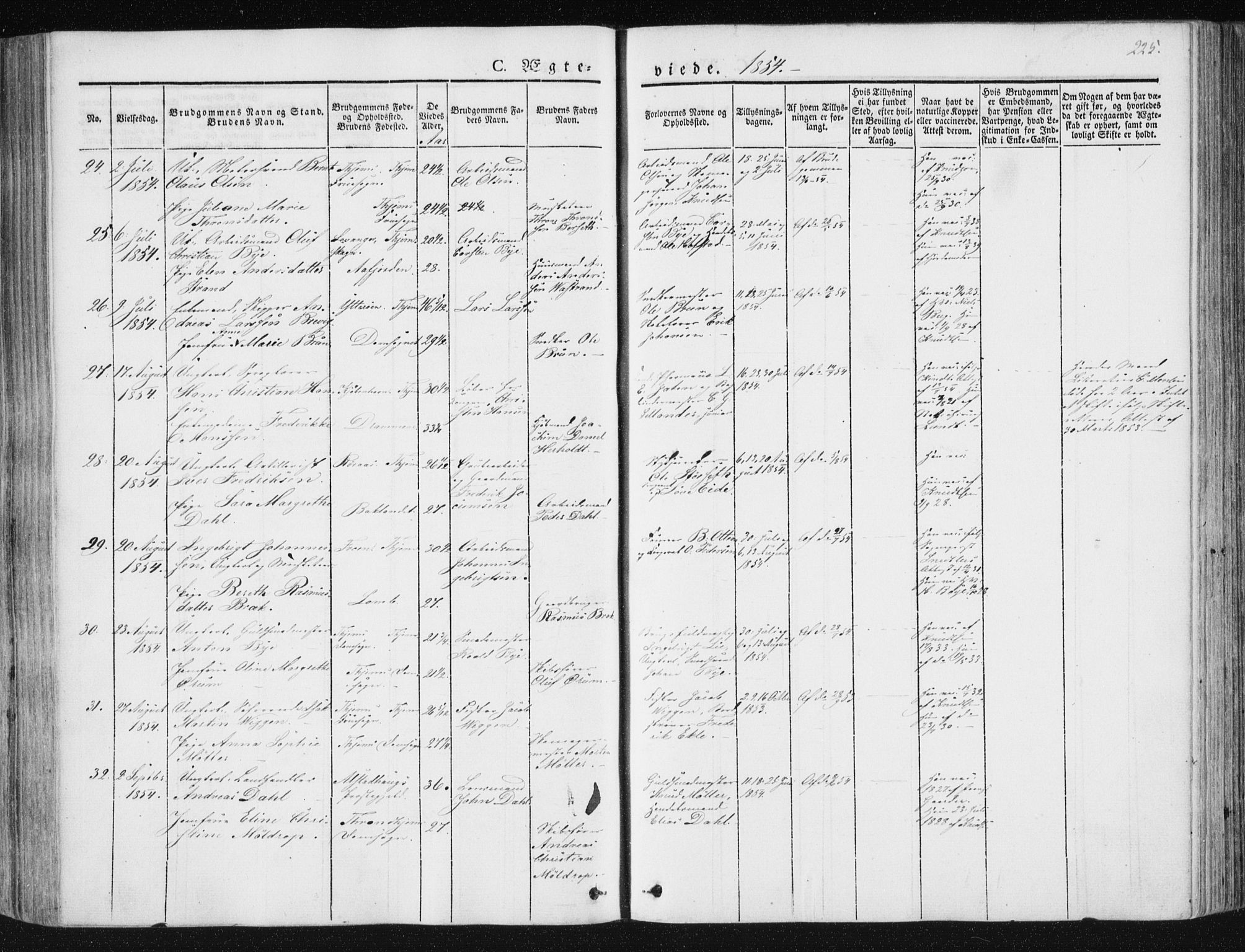 Ministerialprotokoller, klokkerbøker og fødselsregistre - Sør-Trøndelag, SAT/A-1456/602/L0110: Parish register (official) no. 602A08, 1840-1854, p. 225