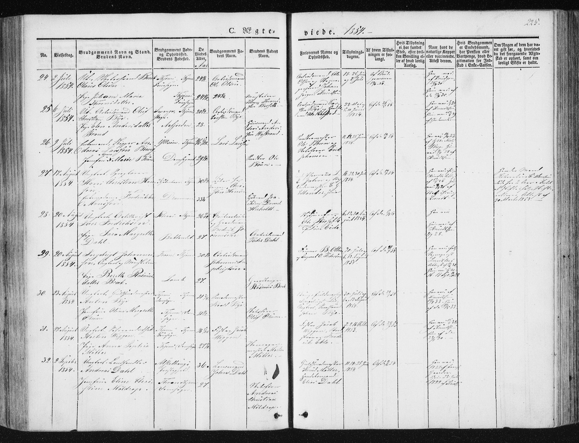 Ministerialprotokoller, klokkerbøker og fødselsregistre - Sør-Trøndelag, AV/SAT-A-1456/602/L0110: Parish register (official) no. 602A08, 1840-1854, p. 225