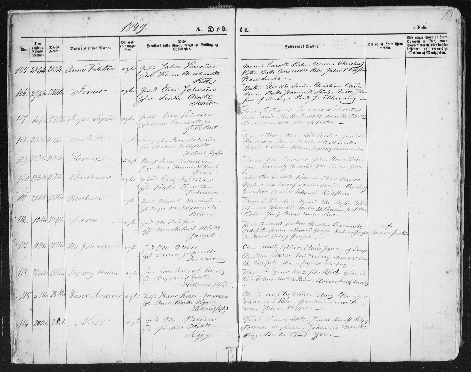 Hetland sokneprestkontor, AV/SAST-A-101826/30/30BA/L0002: Parish register (official) no. A 2, 1849-1869, p. 10