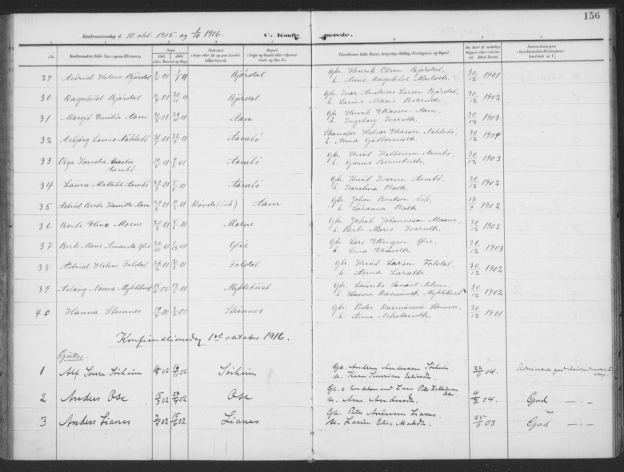 Ministerialprotokoller, klokkerbøker og fødselsregistre - Møre og Romsdal, SAT/A-1454/513/L0178: Parish register (official) no. 513A05, 1906-1919, p. 156