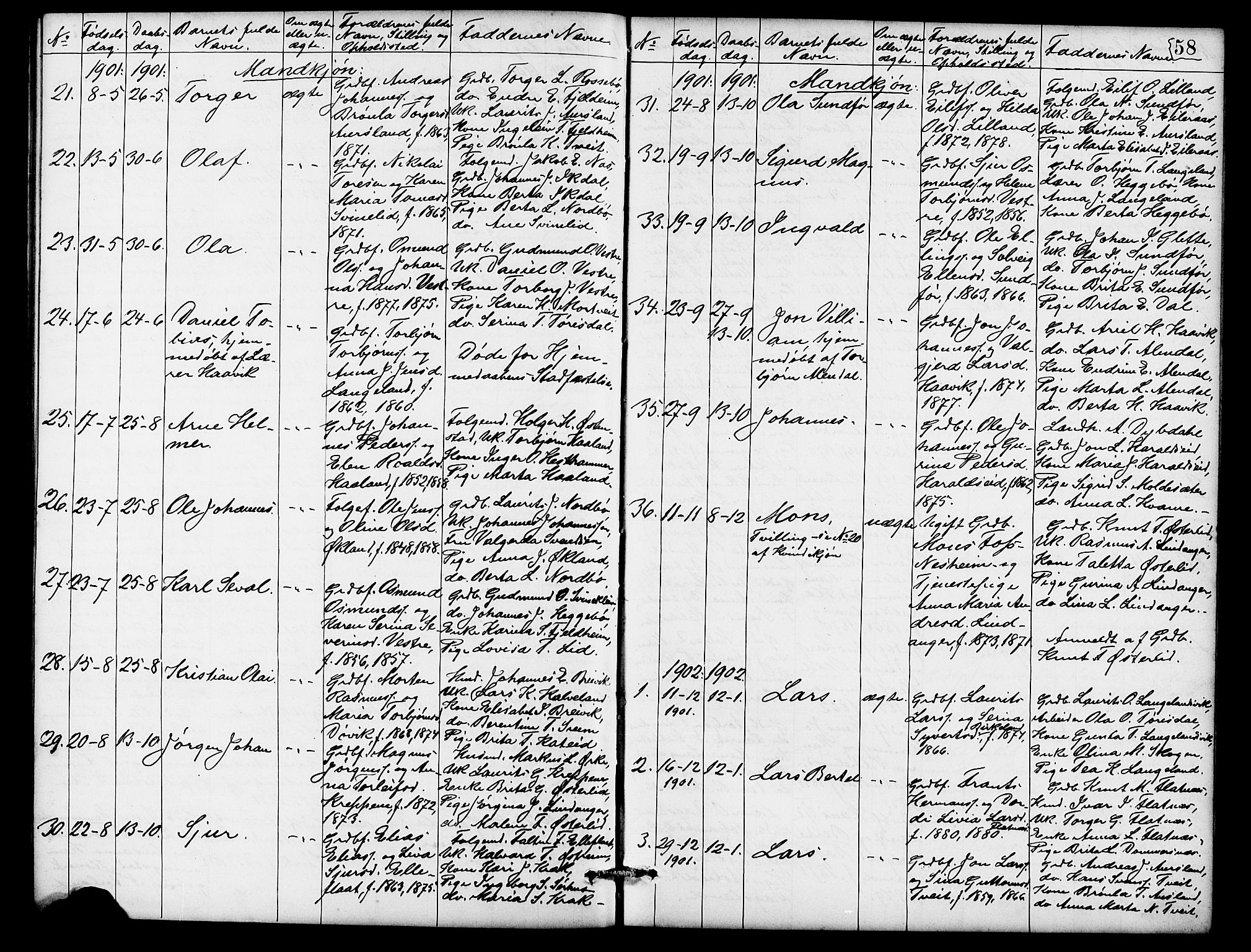 Skjold sokneprestkontor, SAST/A-101847/H/Ha/Hab/L0007: Parish register (copy) no. B 7, 1885-1906, p. 58