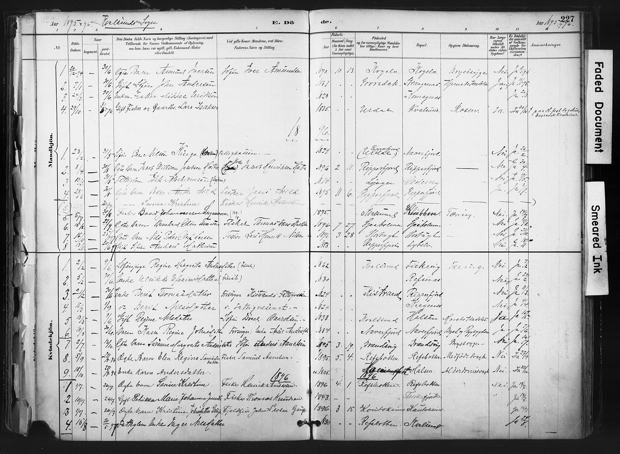 Hammerfest sokneprestkontor, SATØ/S-1347: Parish register (official) no. 11 /2, 1885-1897, p. 227