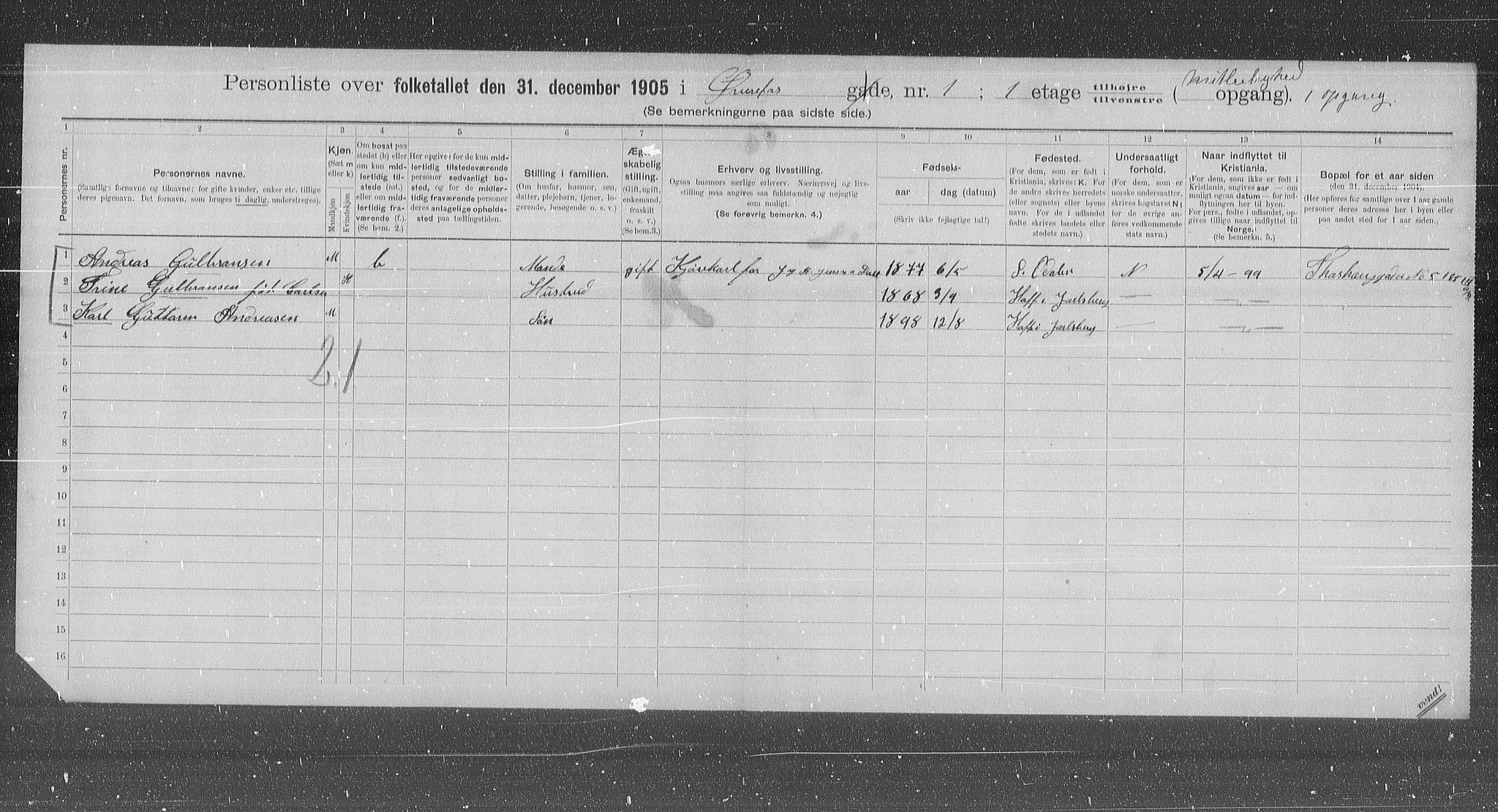 OBA, Municipal Census 1905 for Kristiania, 1905, p. 68064