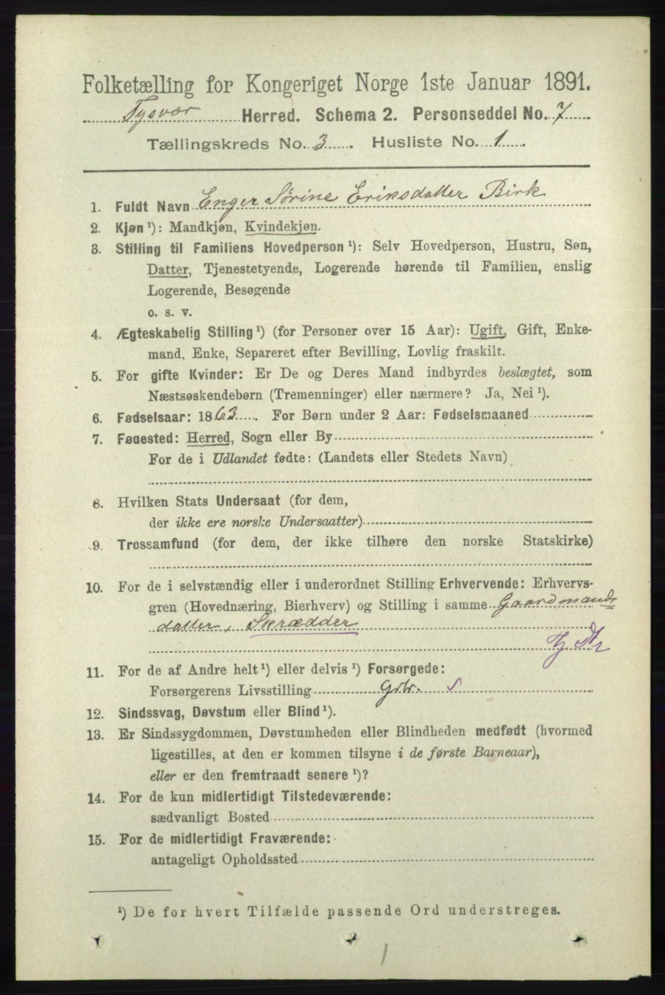 RA, 1891 census for 1146 Tysvær, 1891, p. 1236