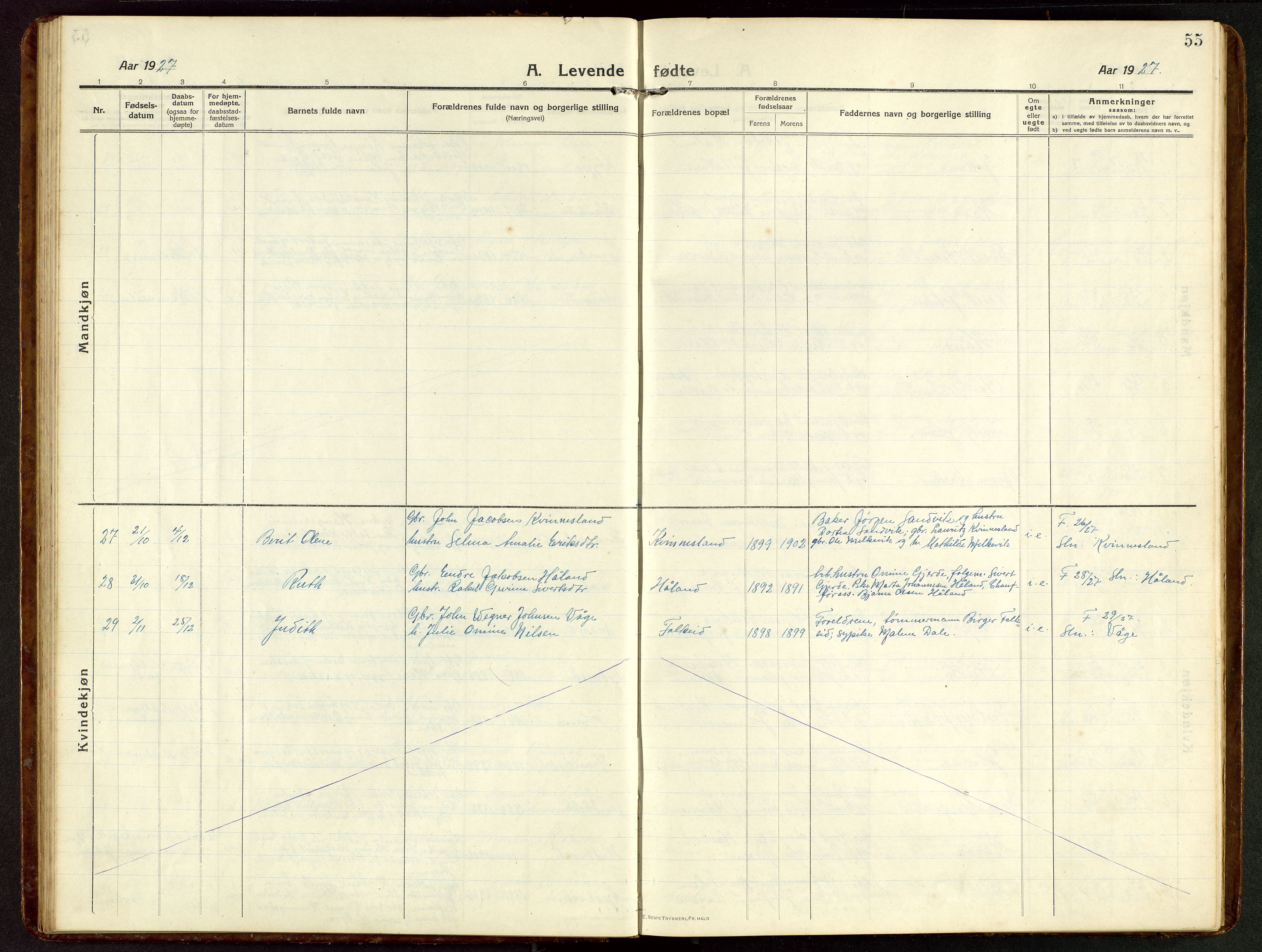 Tysvær sokneprestkontor, SAST/A -101864/H/Ha/Hab/L0011: Parish register (copy) no. B 11, 1913-1946, p. 55