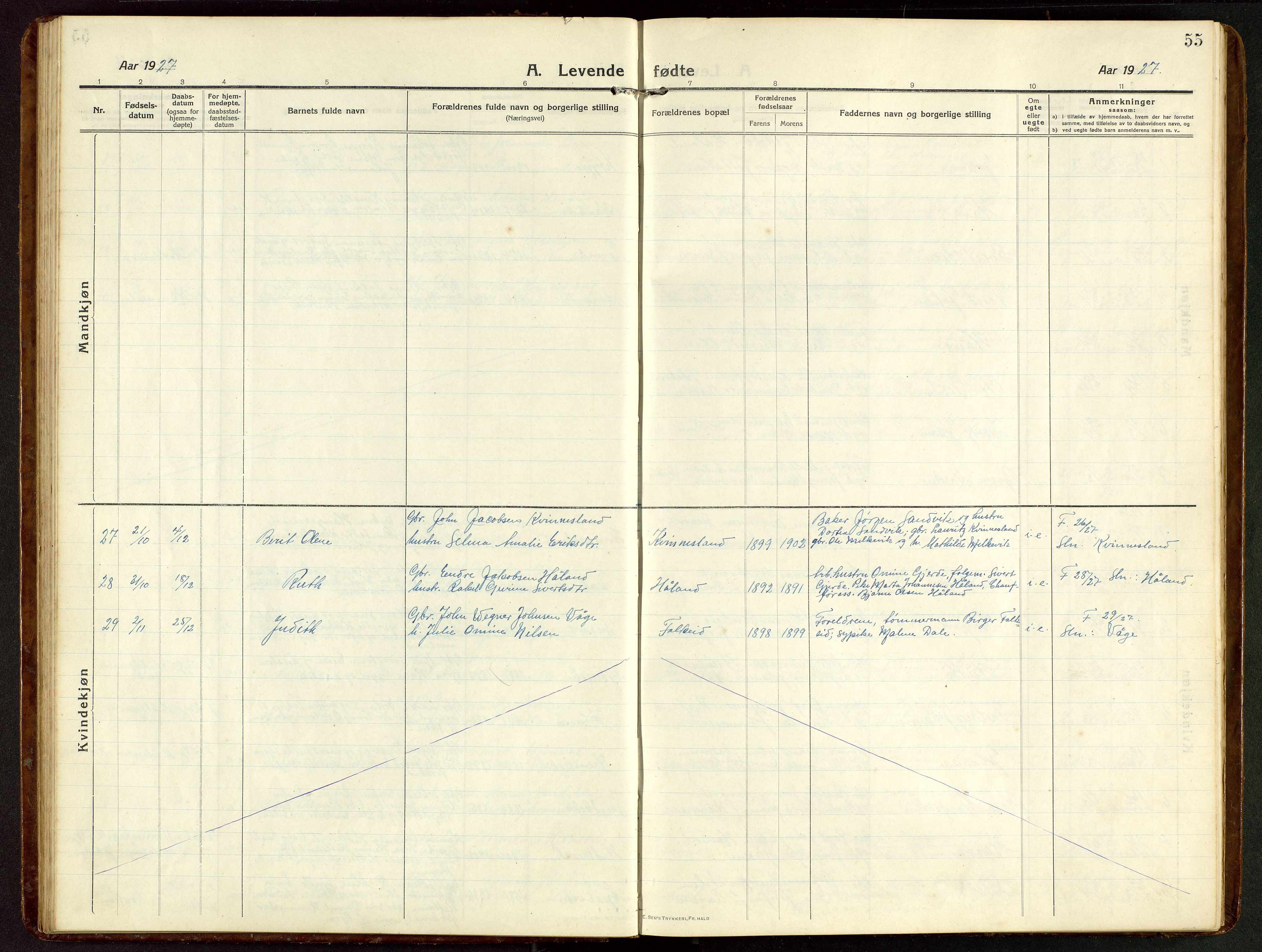 Tysvær sokneprestkontor, AV/SAST-A -101864/H/Ha/Hab/L0011: Parish register (copy) no. B 11, 1913-1946, p. 55