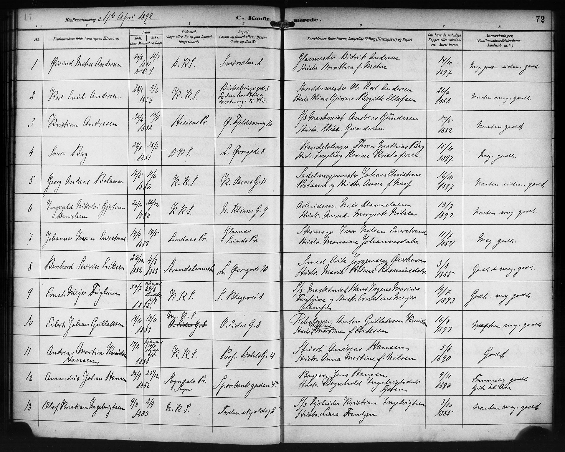 Korskirken sokneprestembete, SAB/A-76101/H/Haa/L0030: Parish register (official) no. C 6, 1893-1906, p. 72