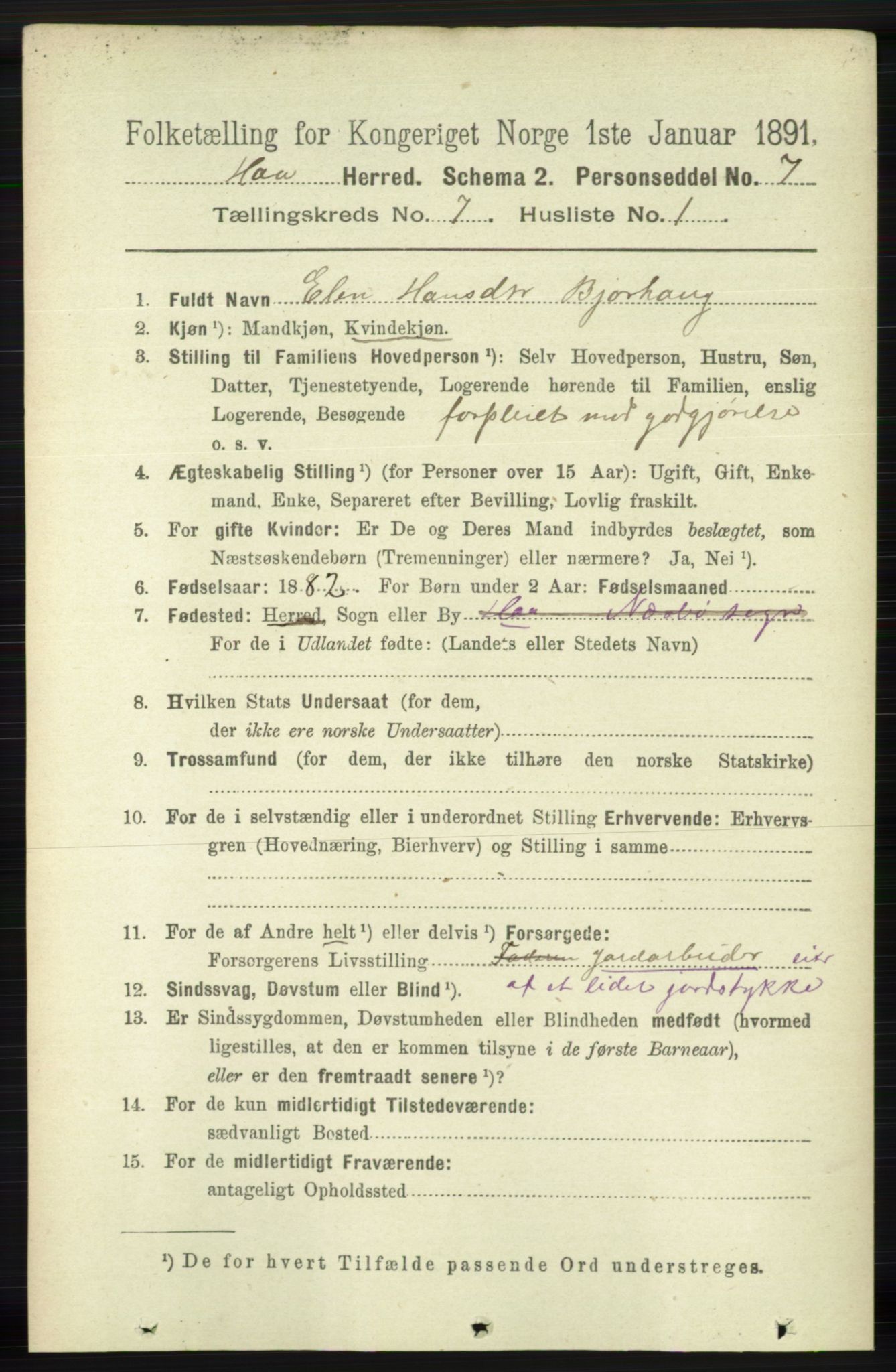 RA, 1891 census for 1119 Hå, 1891, p. 1920