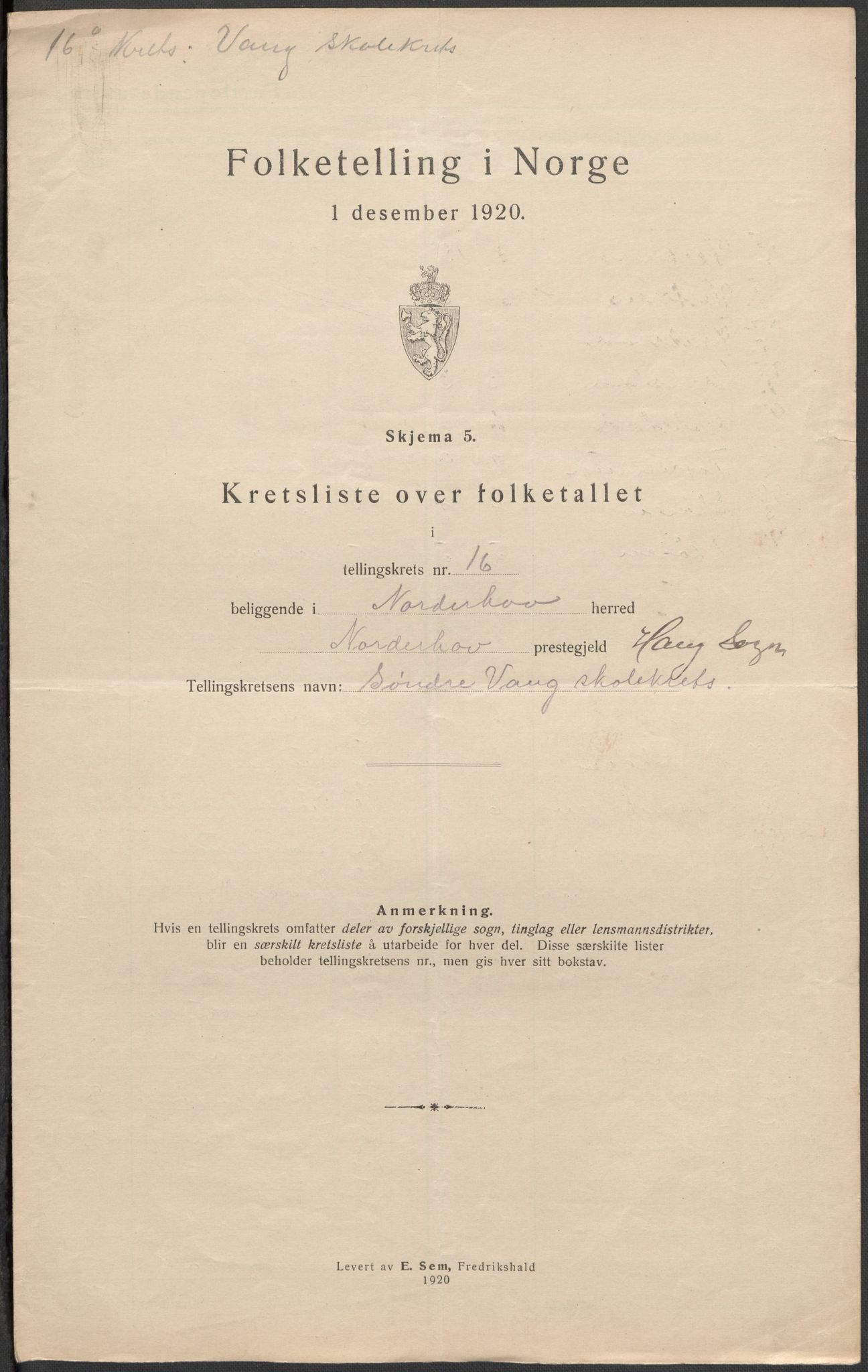 SAKO, 1920 census for Norderhov, 1920, p. 52