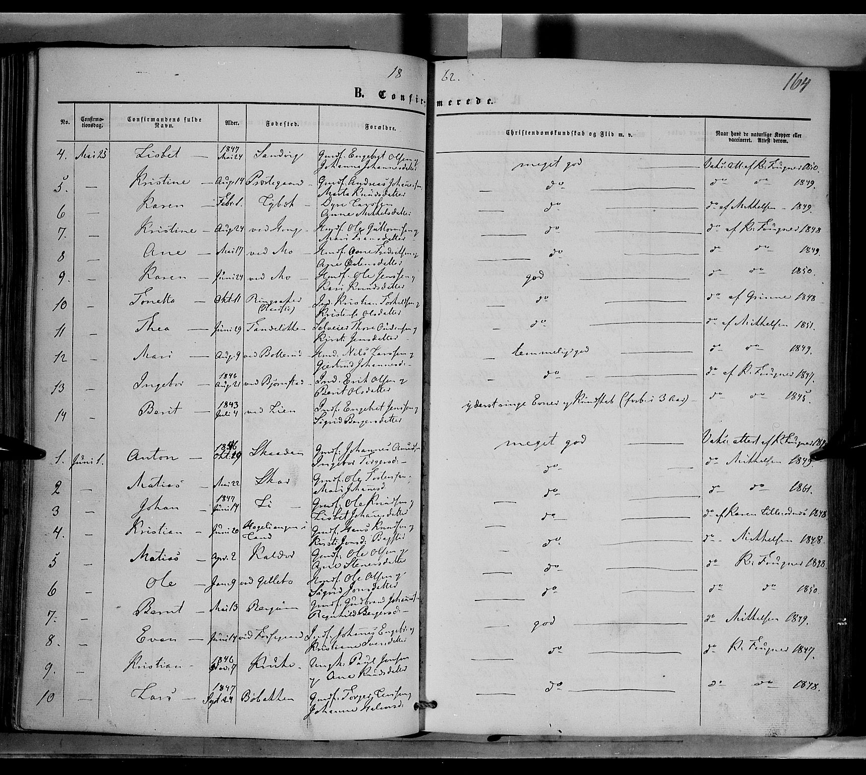 Øyer prestekontor, AV/SAH-PREST-084/H/Ha/Haa/L0006: Parish register (official) no. 6, 1858-1874, p. 164