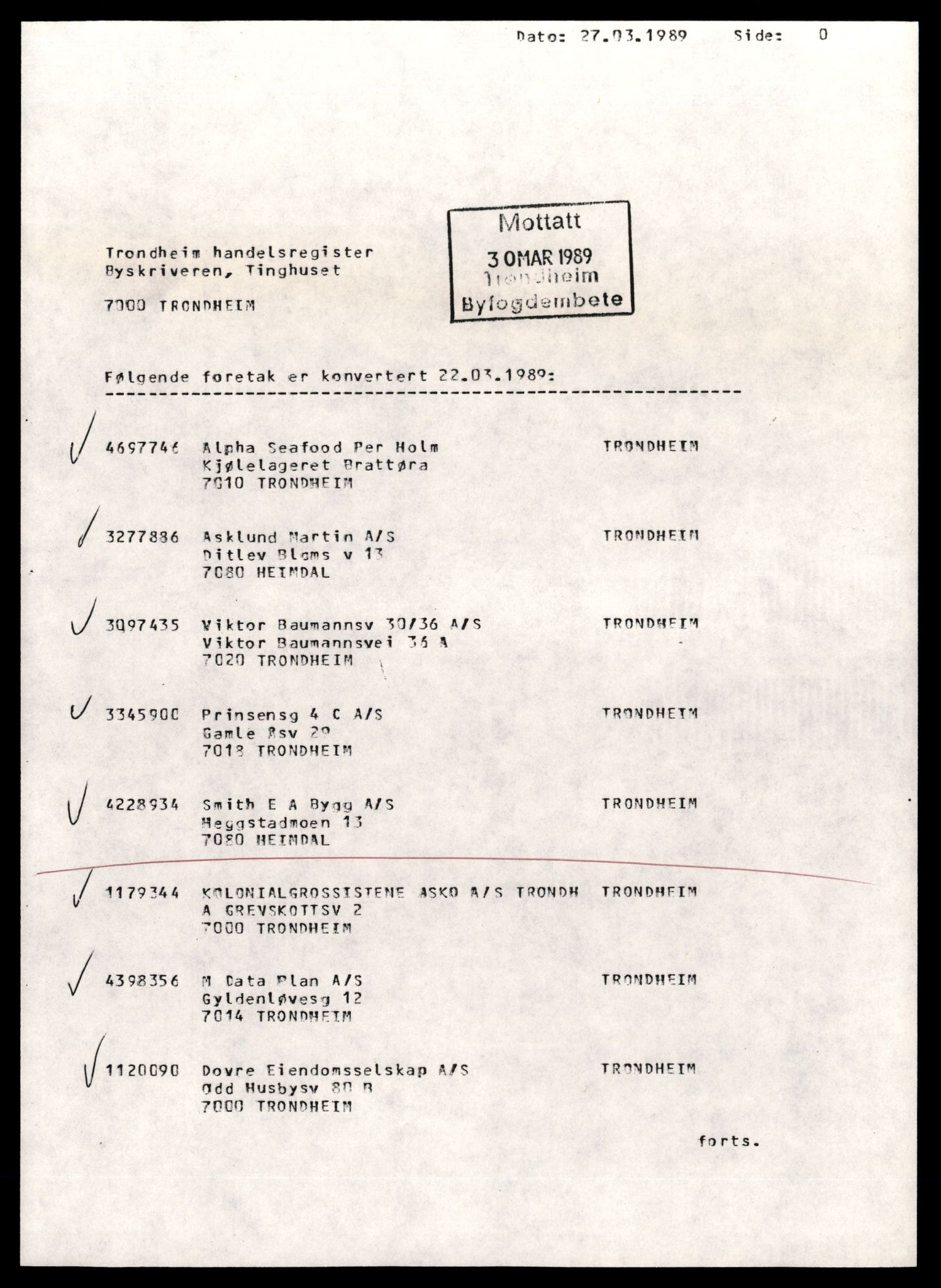 Trondheim byfogd, AV/SAT-A-0003/2/J/Jd/Jdd/L0050: Aksjeselskap, Smi-Sto, 1944-1990, p. 1