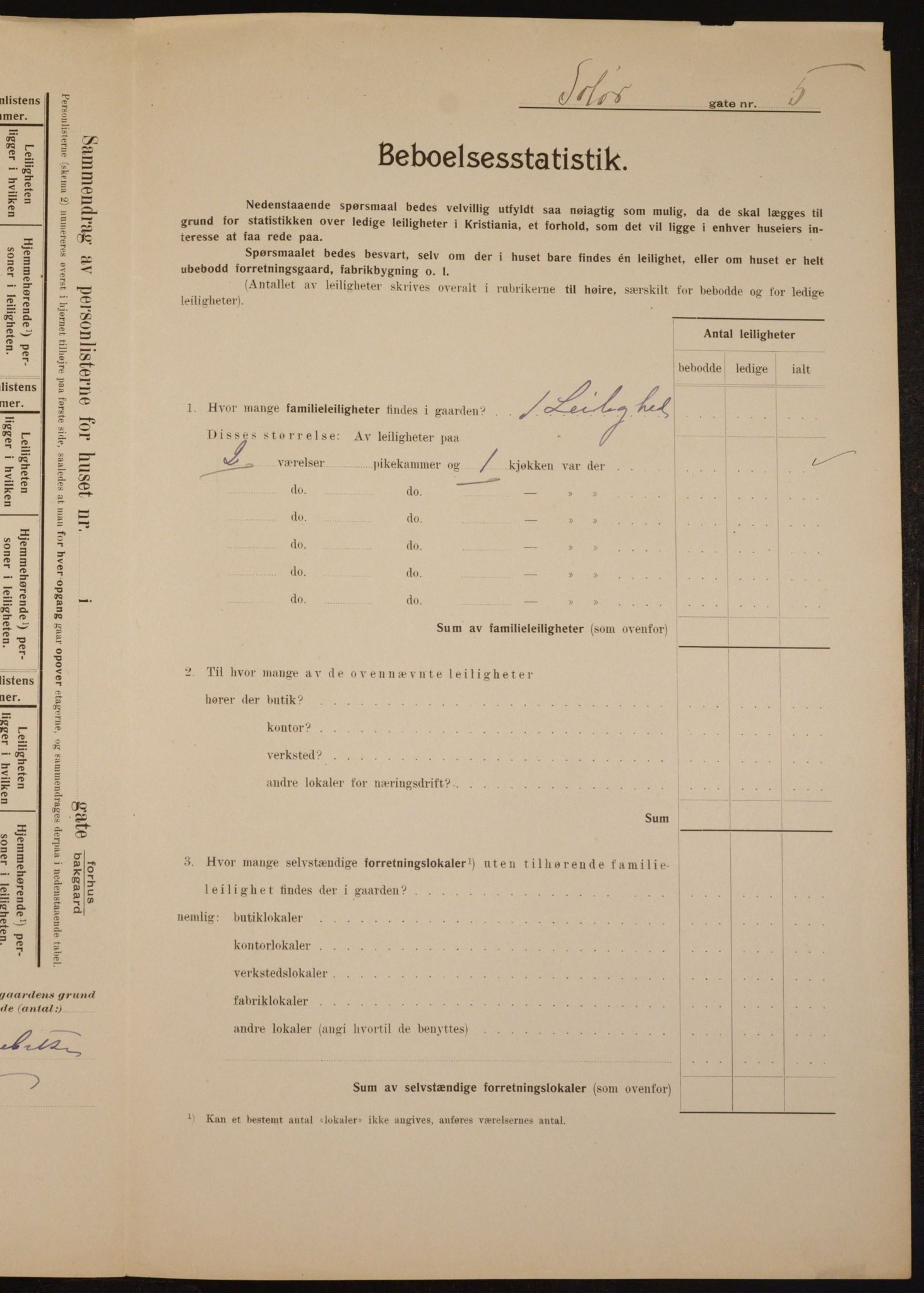 OBA, Municipal Census 1910 for Kristiania, 1910, p. 95029