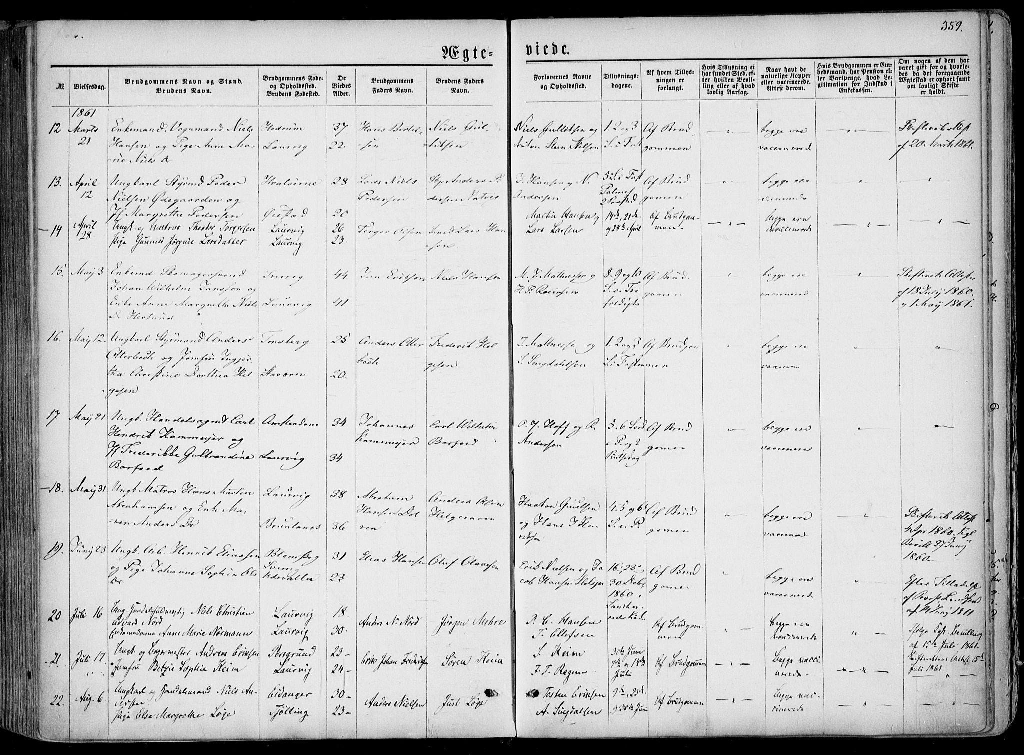 Larvik kirkebøker, AV/SAKO-A-352/F/Fa/L0004: Parish register (official) no. I 4, 1856-1870, p. 359