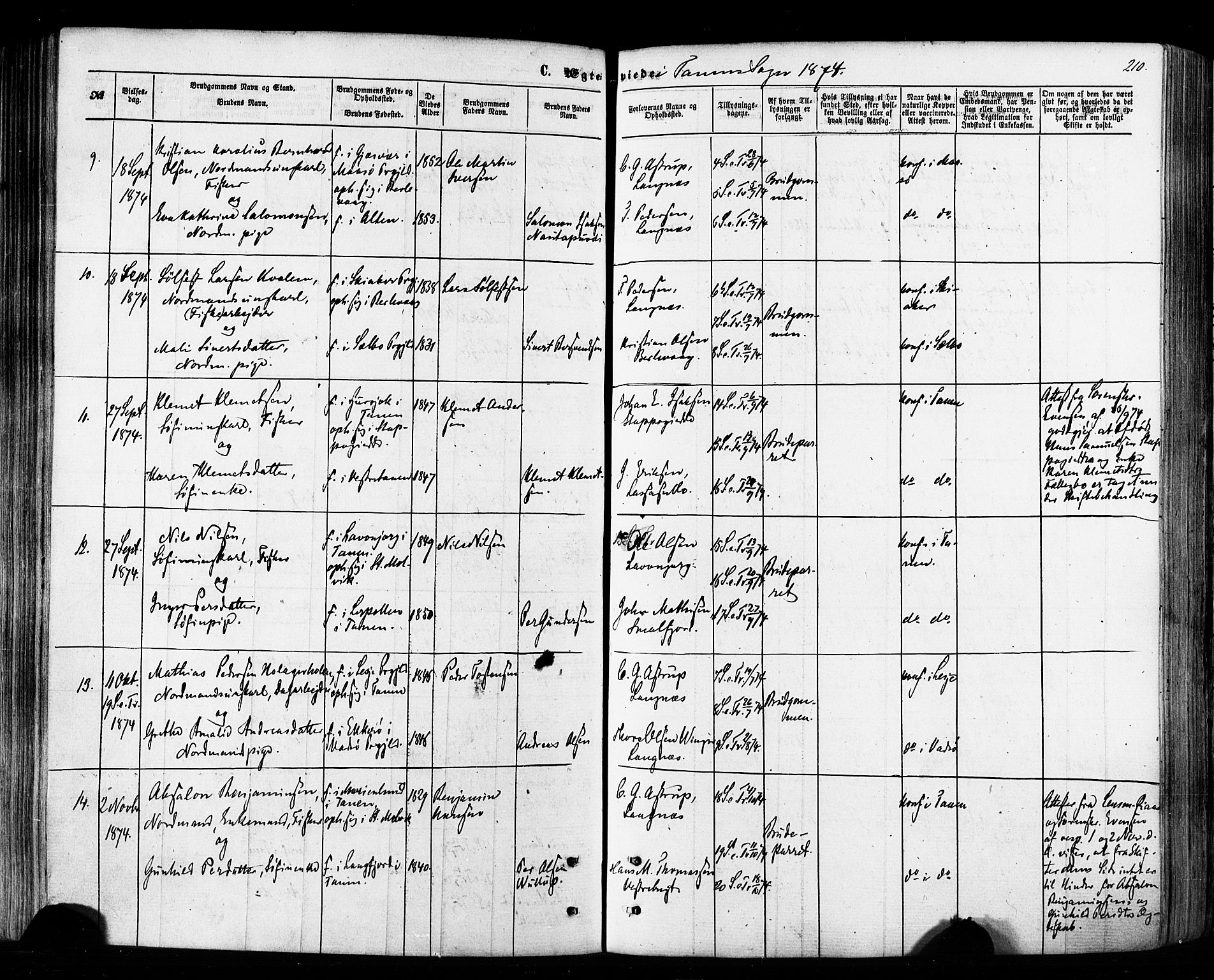 Tana sokneprestkontor, AV/SATØ-S-1334/H/Ha/L0002kirke: Parish register (official) no. 2 /1, 1861-1877, p. 210