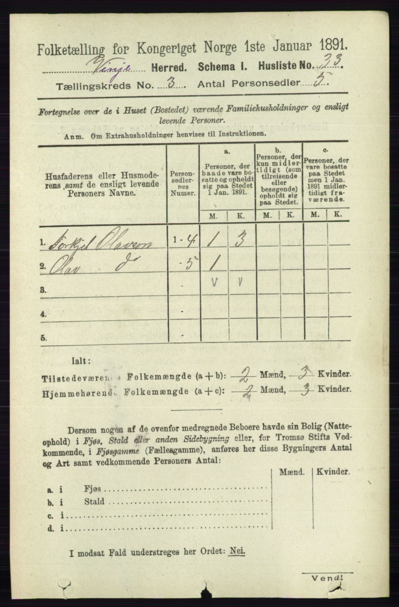 RA, 1891 census for 0834 Vinje, 1891, p. 633