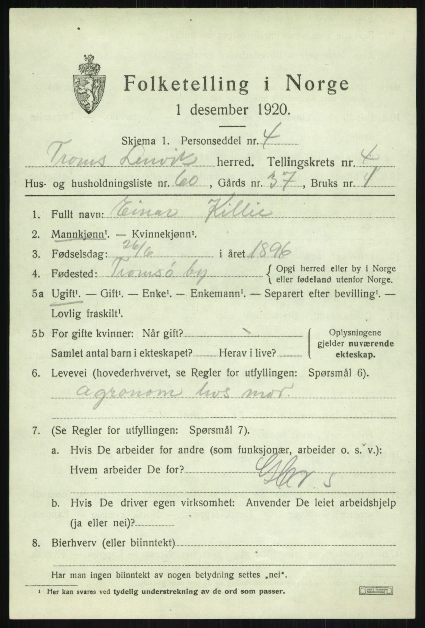 SATØ, 1920 census for Lenvik, 1920, p. 6464