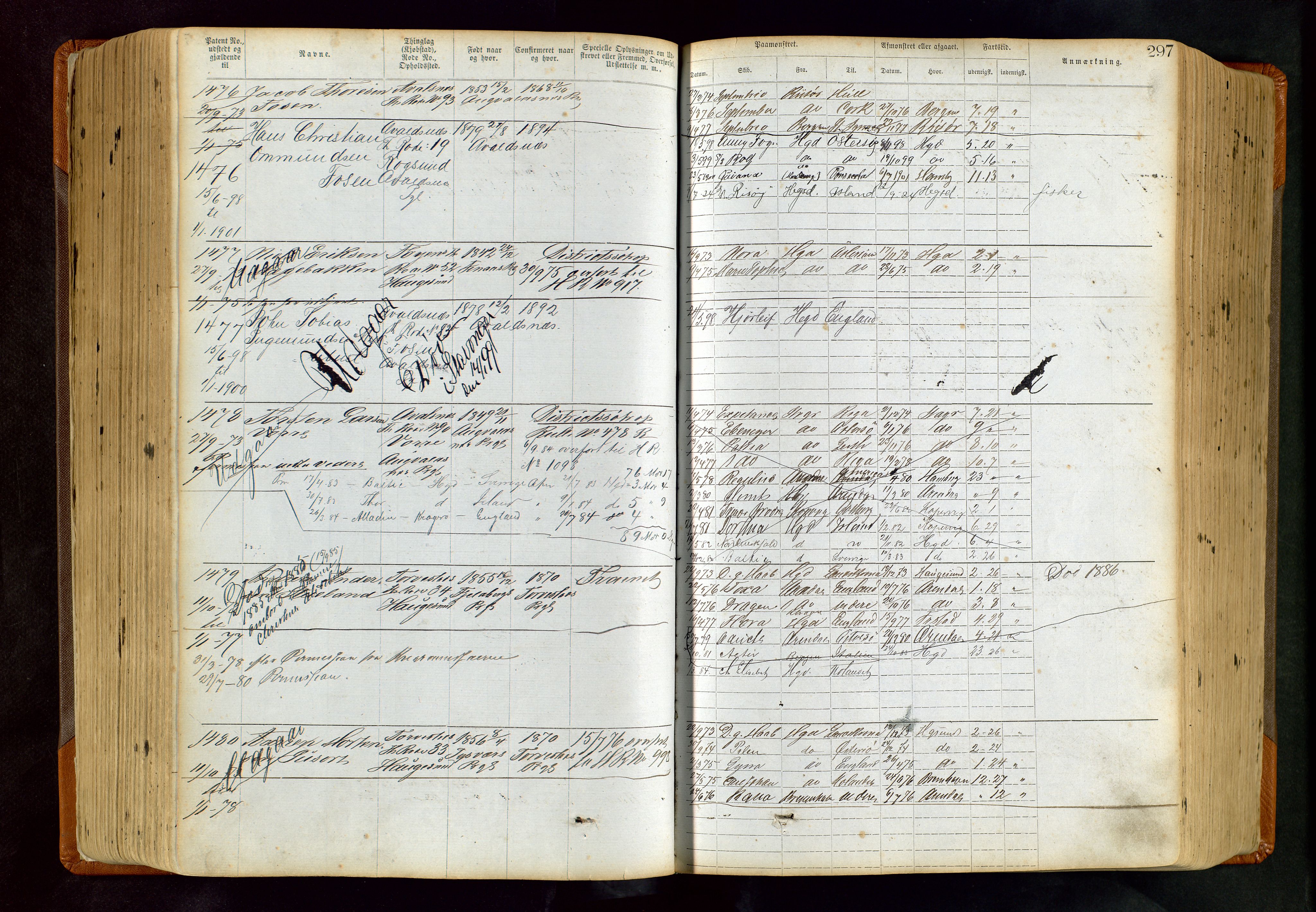 Haugesund sjømannskontor, AV/SAST-A-102007/F/Ff/L0004: Sjøfartsrulle Haugesund krets nr. 1 - 3586, 1868-1948, p. 297