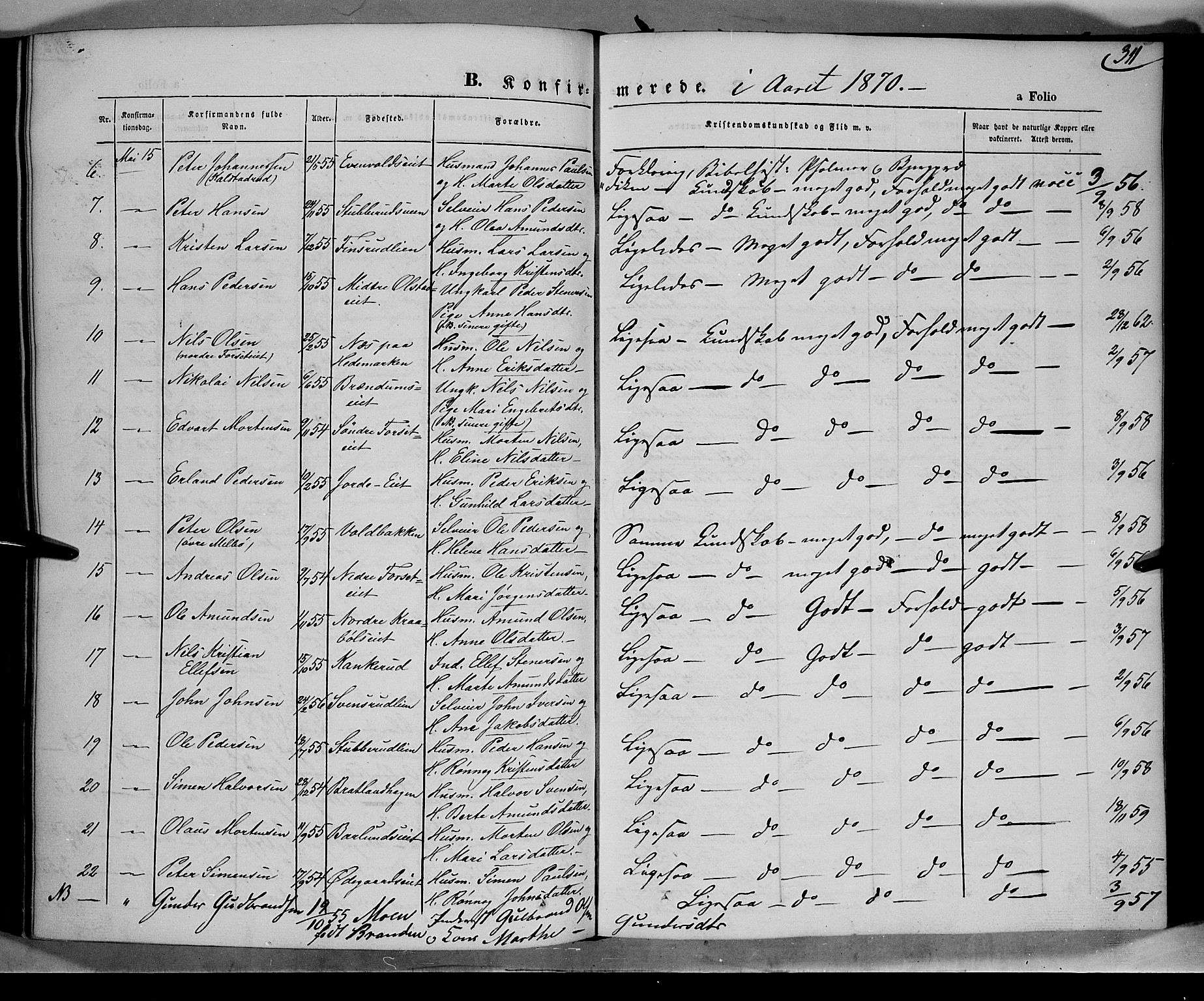 Gausdal prestekontor, AV/SAH-PREST-090/H/Ha/Haa/L0009: Parish register (official) no. 9, 1862-1873, p. 311