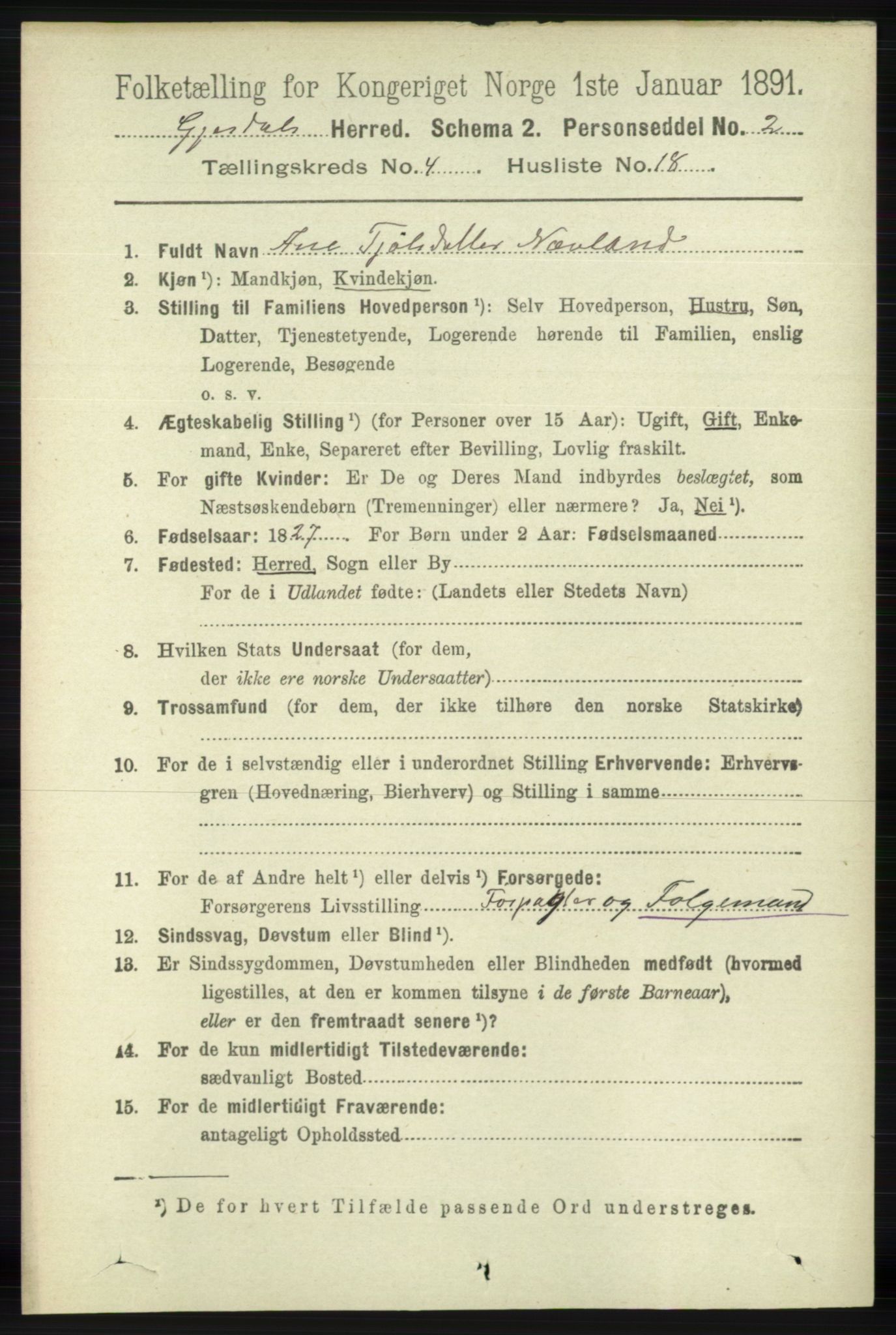 RA, 1891 census for 1122 Gjesdal, 1891, p. 1323
