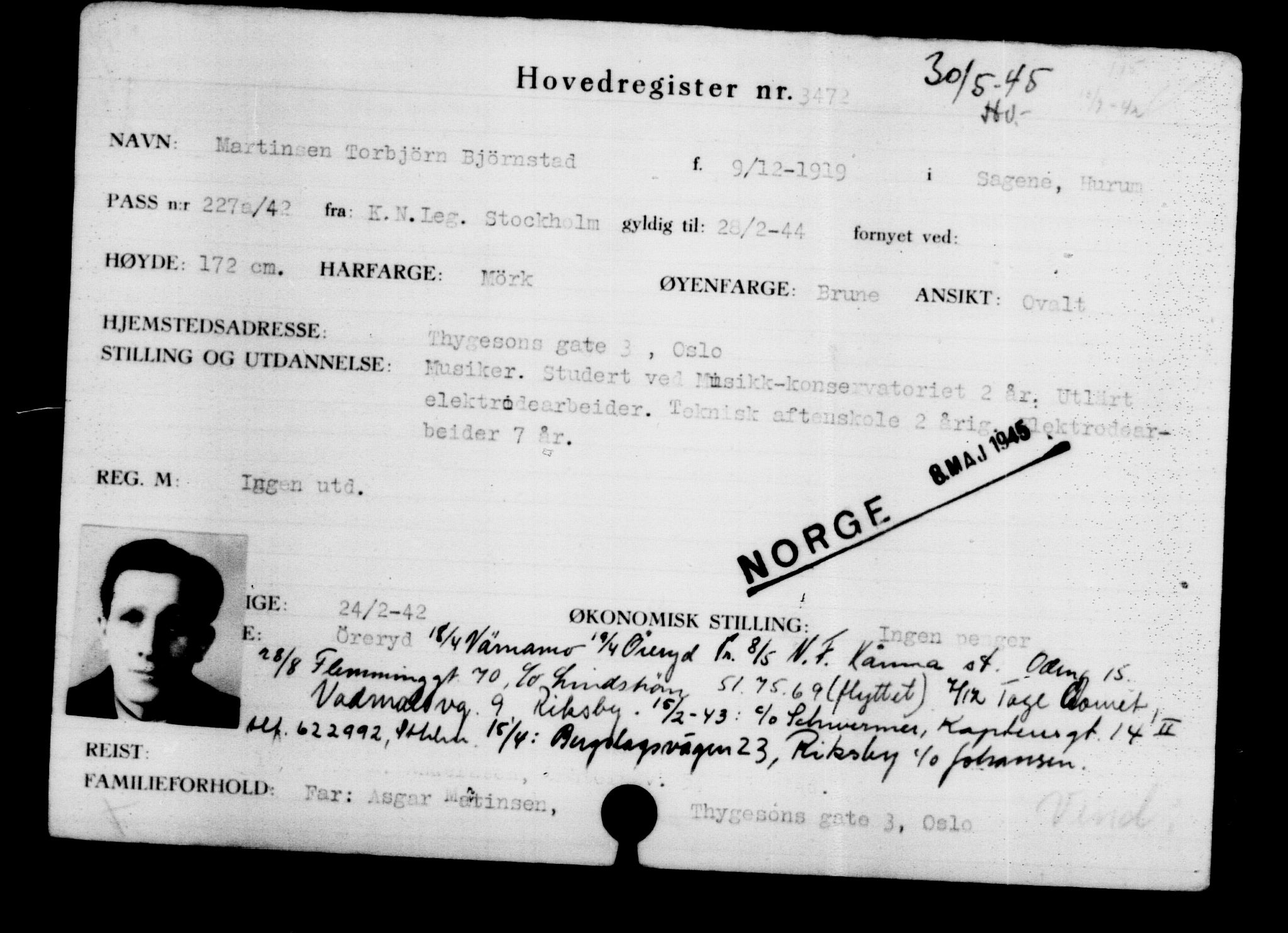 Utenriksstasjonene, Legasjonen i Stockholm, Flyktningkontoret, AV/RA-S-6753/V/Va/L0003: Kjesäterkartoteket, flyktninger med registreringsnr. 2001-3495, 1940-1945, p. 1984