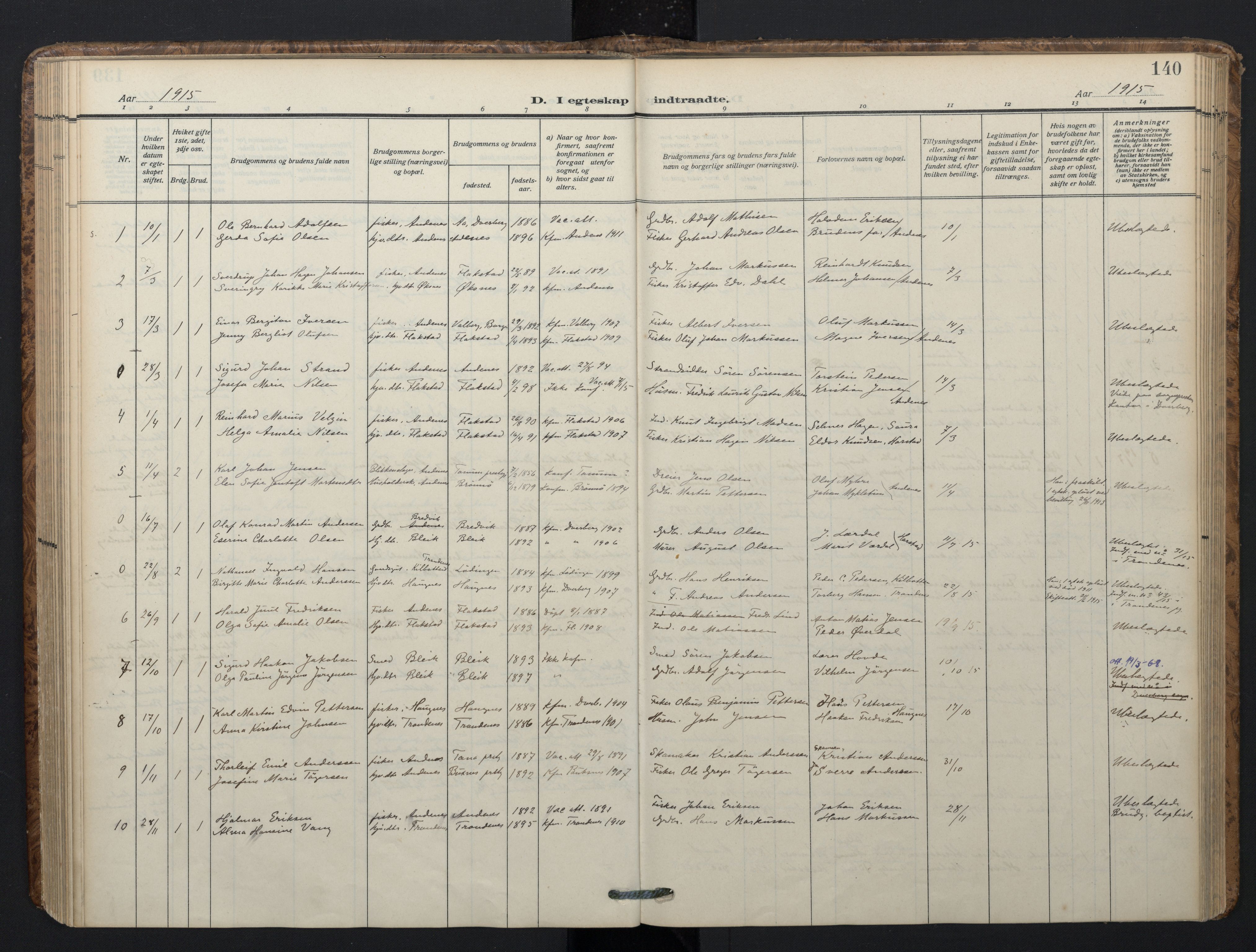 Ministerialprotokoller, klokkerbøker og fødselsregistre - Nordland, SAT/A-1459/899/L1438: Parish register (official) no. 899A06, 1909-1922, p. 140