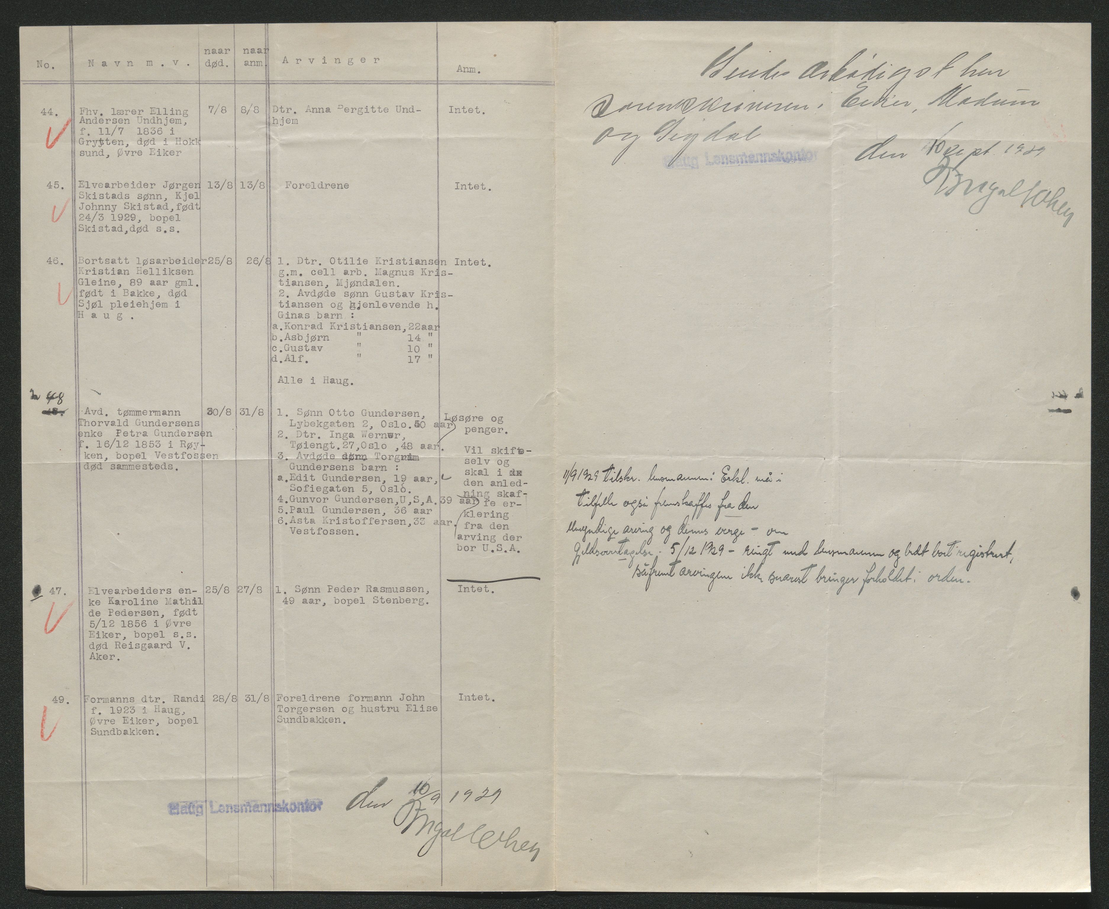 Eiker, Modum og Sigdal sorenskriveri, AV/SAKO-A-123/H/Ha/Hab/L0045: Dødsfallsmeldinger, 1928-1929, p. 999