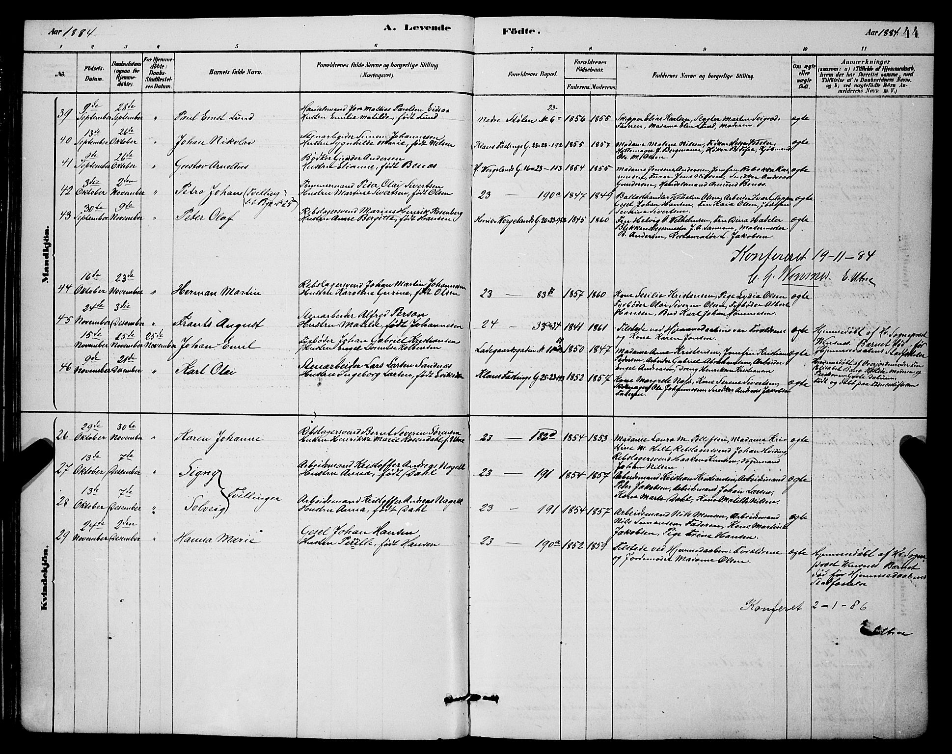 Mariakirken Sokneprestembete, AV/SAB-A-76901/H/Hab/L0004: Parish register (copy) no. A 4, 1878-1892, p. 44