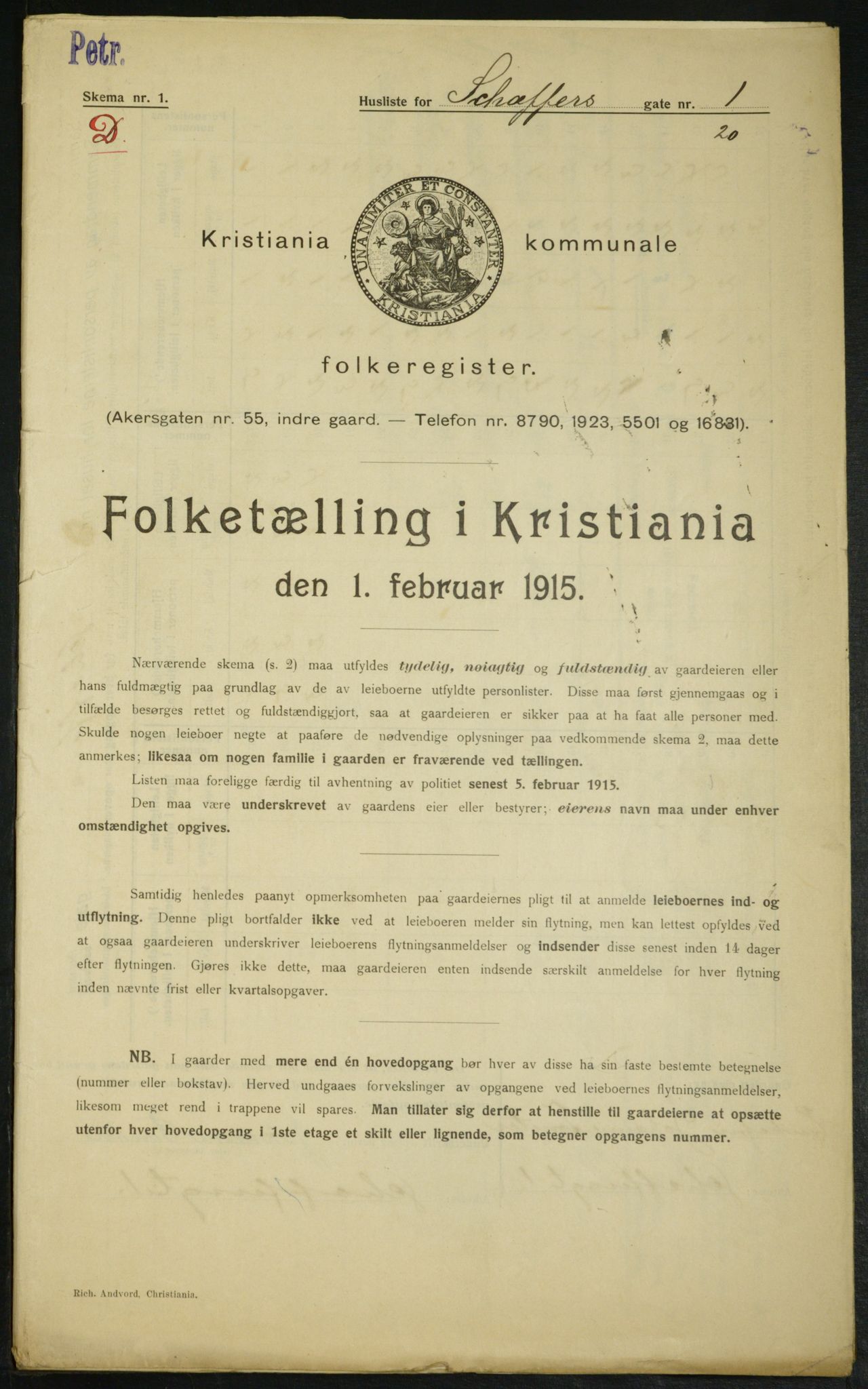 OBA, Municipal Census 1915 for Kristiania, 1915, p. 92693