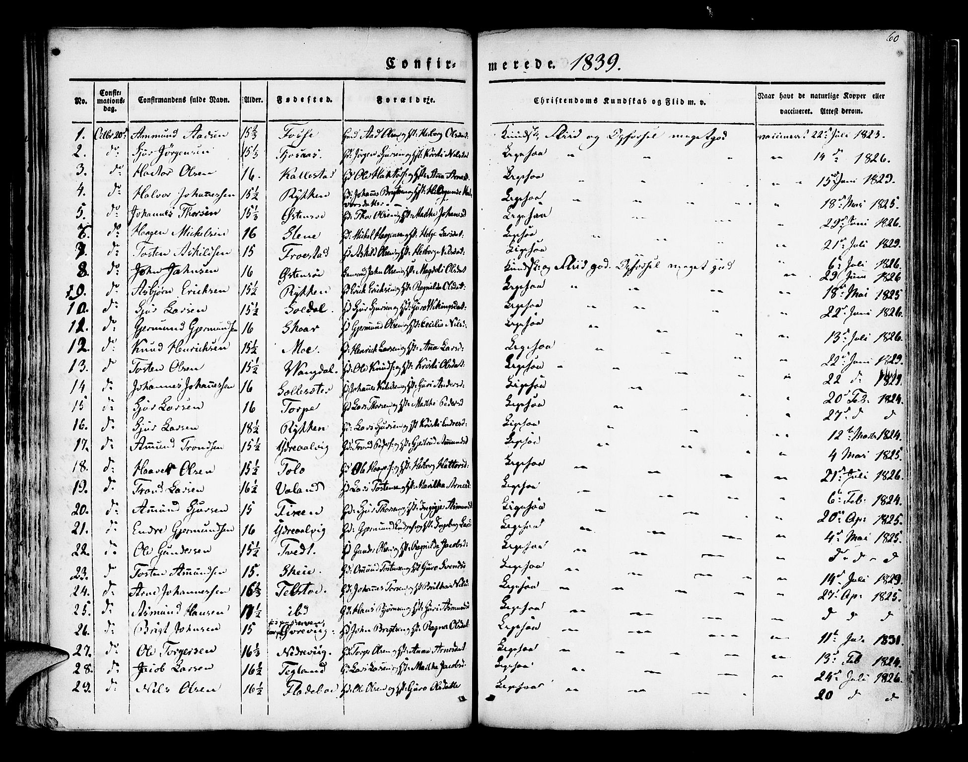 Kvam sokneprestembete, SAB/A-76201/H/Haa: Parish register (official) no. A 7, 1832-1843, p. 60