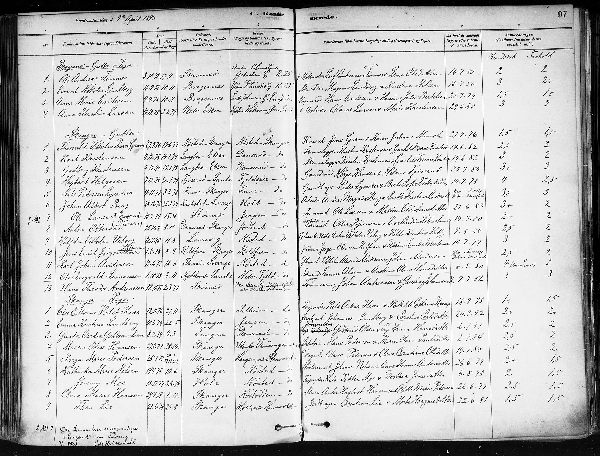 Strømsø kirkebøker, AV/SAKO-A-246/F/Fa/L0022: Parish register (official) no. I 22, 1879-1899, p. 97