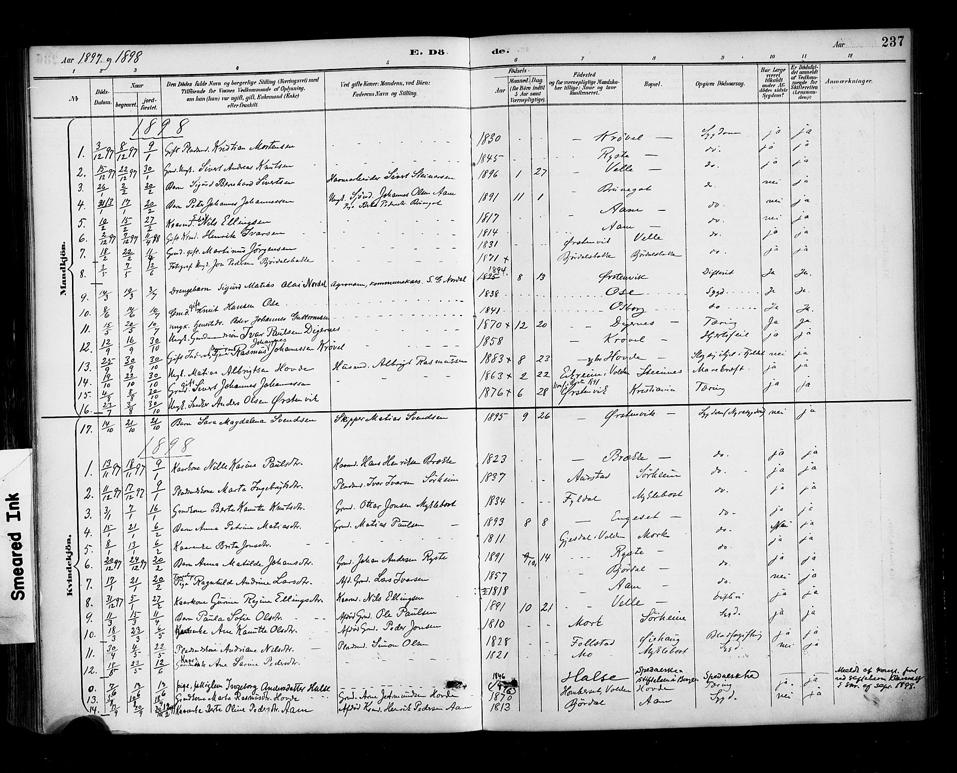 Ministerialprotokoller, klokkerbøker og fødselsregistre - Møre og Romsdal, AV/SAT-A-1454/513/L0177: Parish register (official) no. 513A04, 1890-1906, p. 237