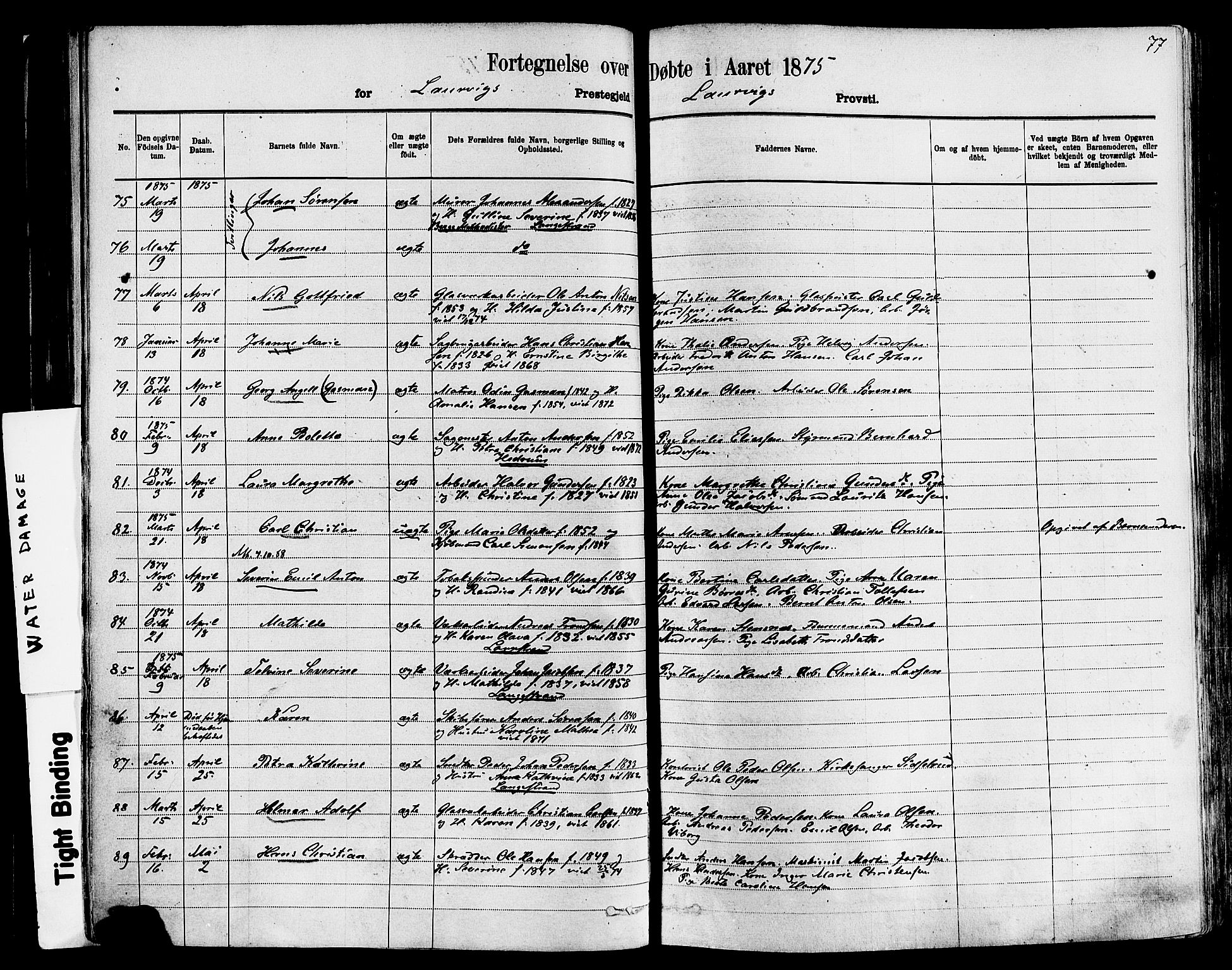 Larvik kirkebøker, AV/SAKO-A-352/F/Fa/L0006: Parish register (official) no. I 6, 1871-1883, p. 77