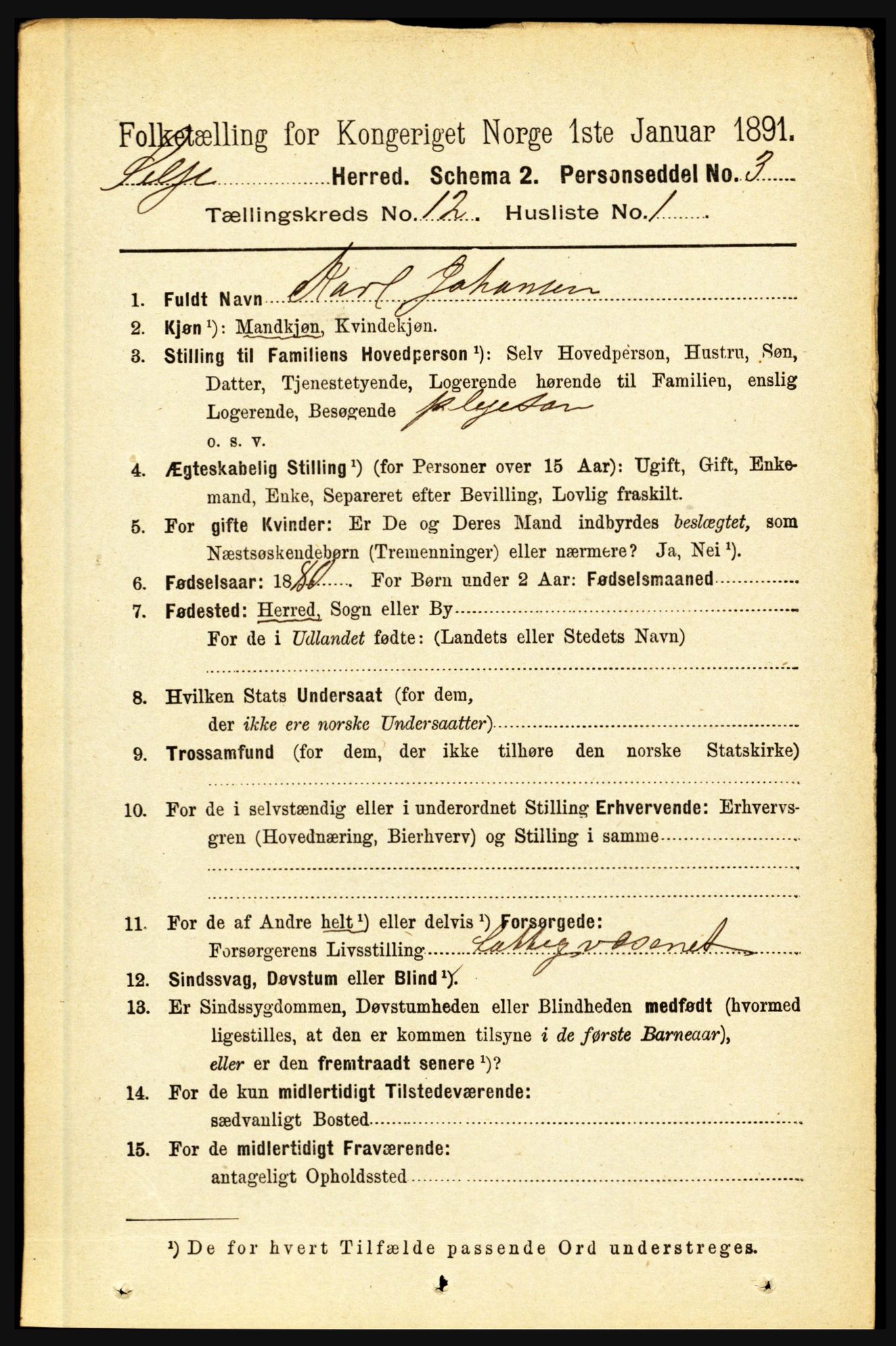 RA, 1891 census for 1441 Selje, 1891, p. 3693