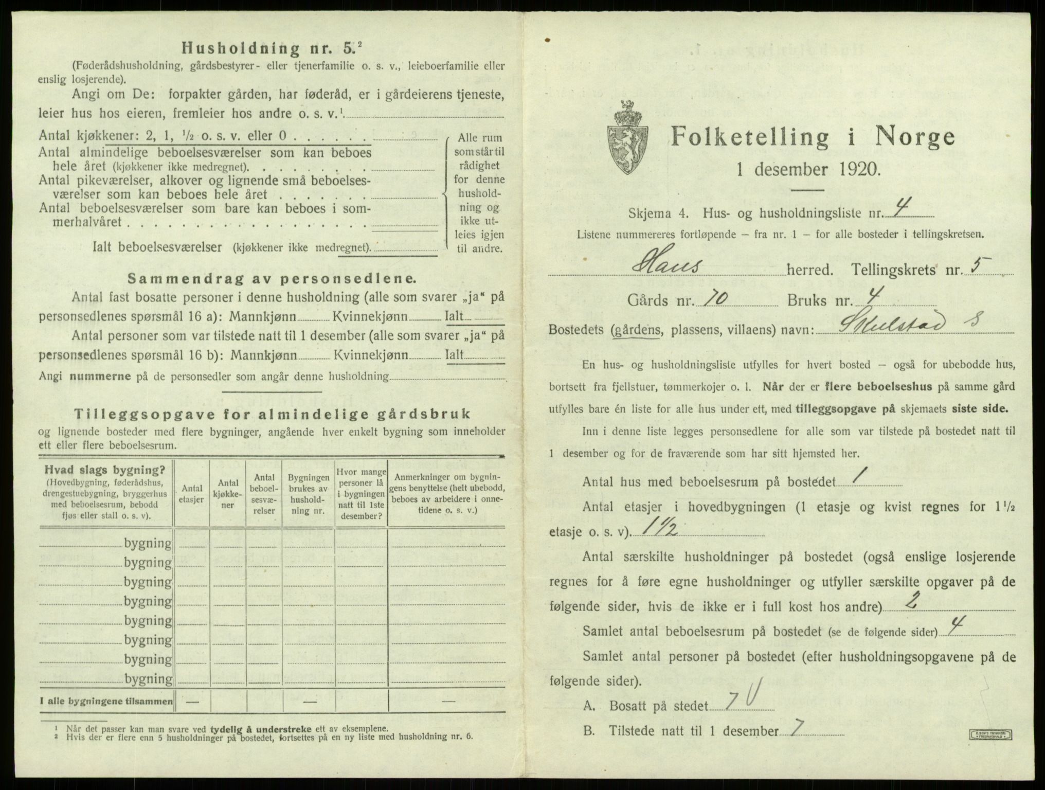 SAB, 1920 census for Haus, 1920, p. 325