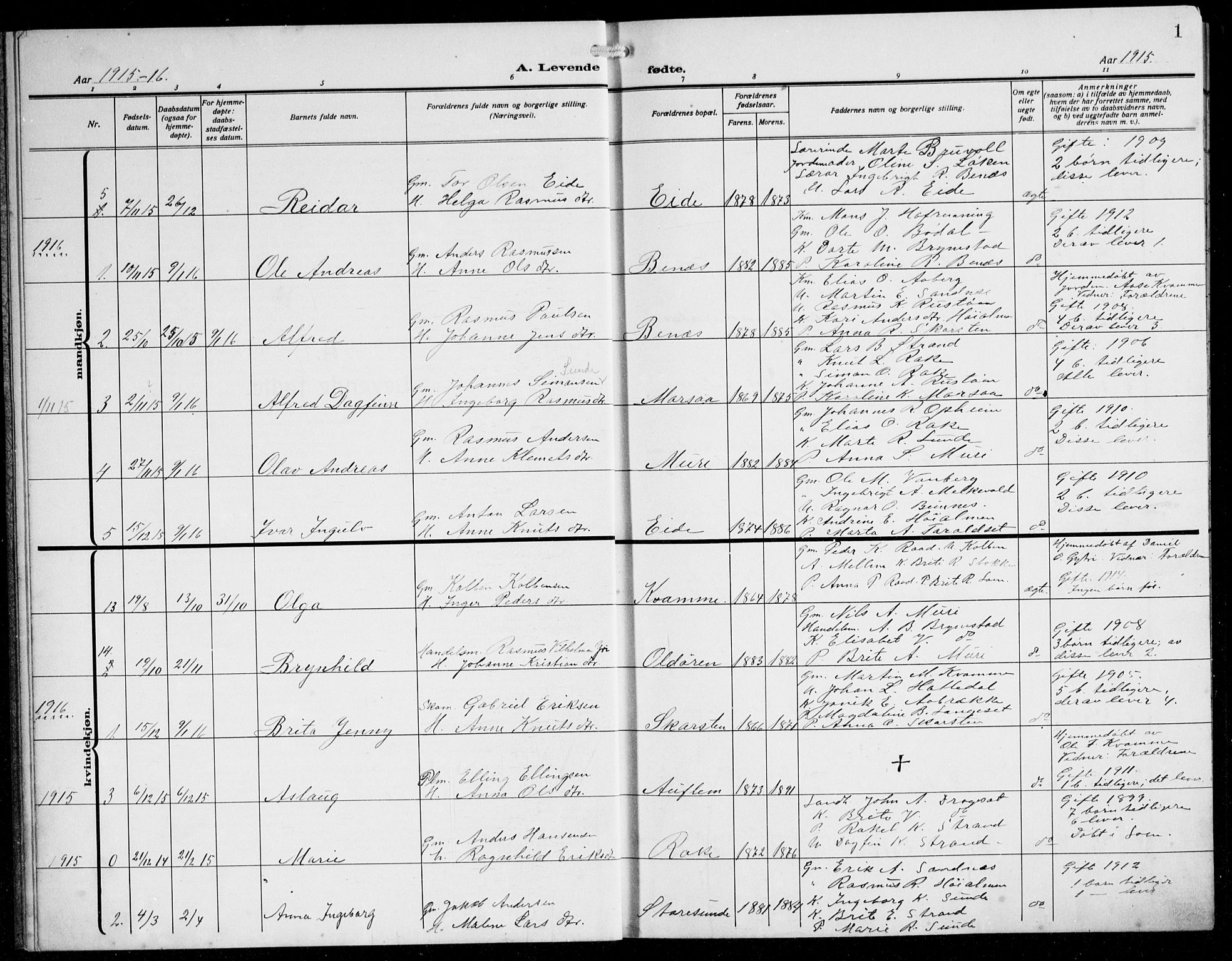 Innvik sokneprestembete, AV/SAB-A-80501: Parish register (copy) no. B 5, 1915-1943, p. 1