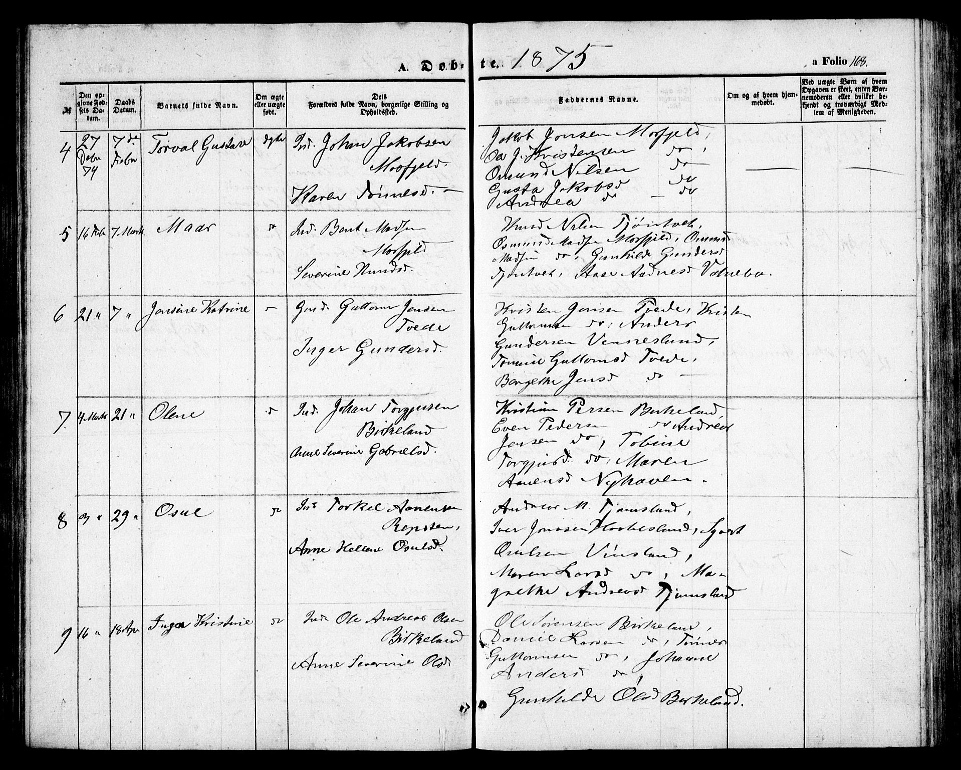 Birkenes sokneprestkontor, SAK/1111-0004/F/Fb/L0002: Parish register (copy) no. B 2, 1849-1876, p. 168