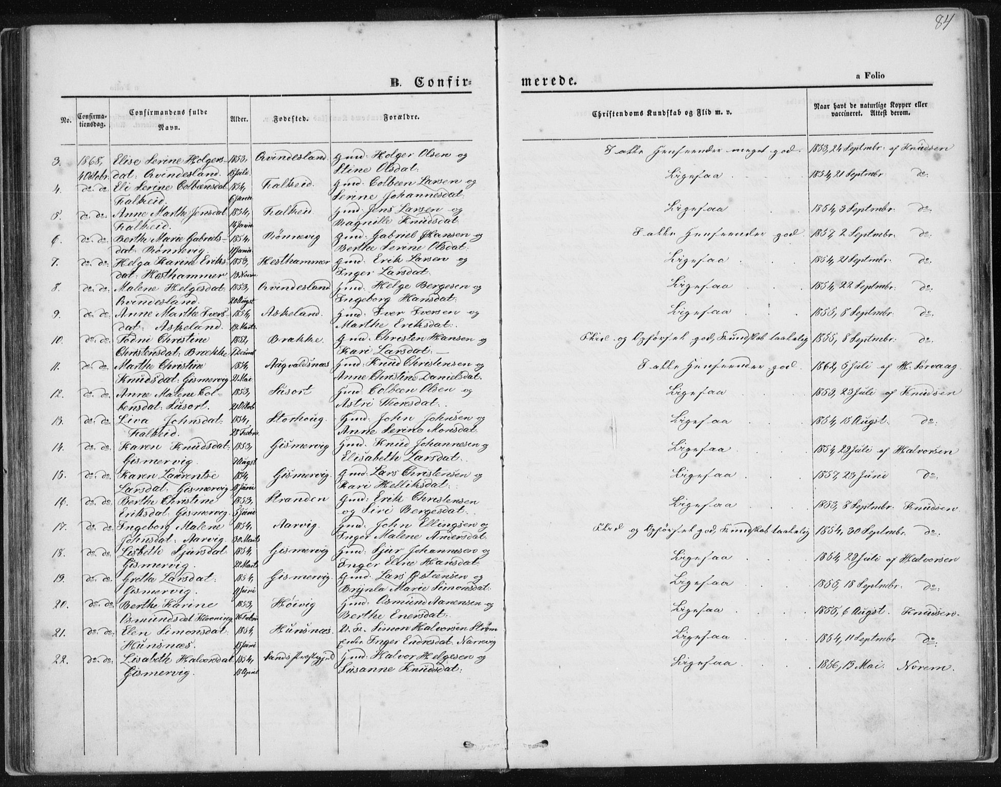 Tysvær sokneprestkontor, AV/SAST-A -101864/H/Ha/Haa/L0005: Parish register (official) no. A 5, 1865-1878, p. 84