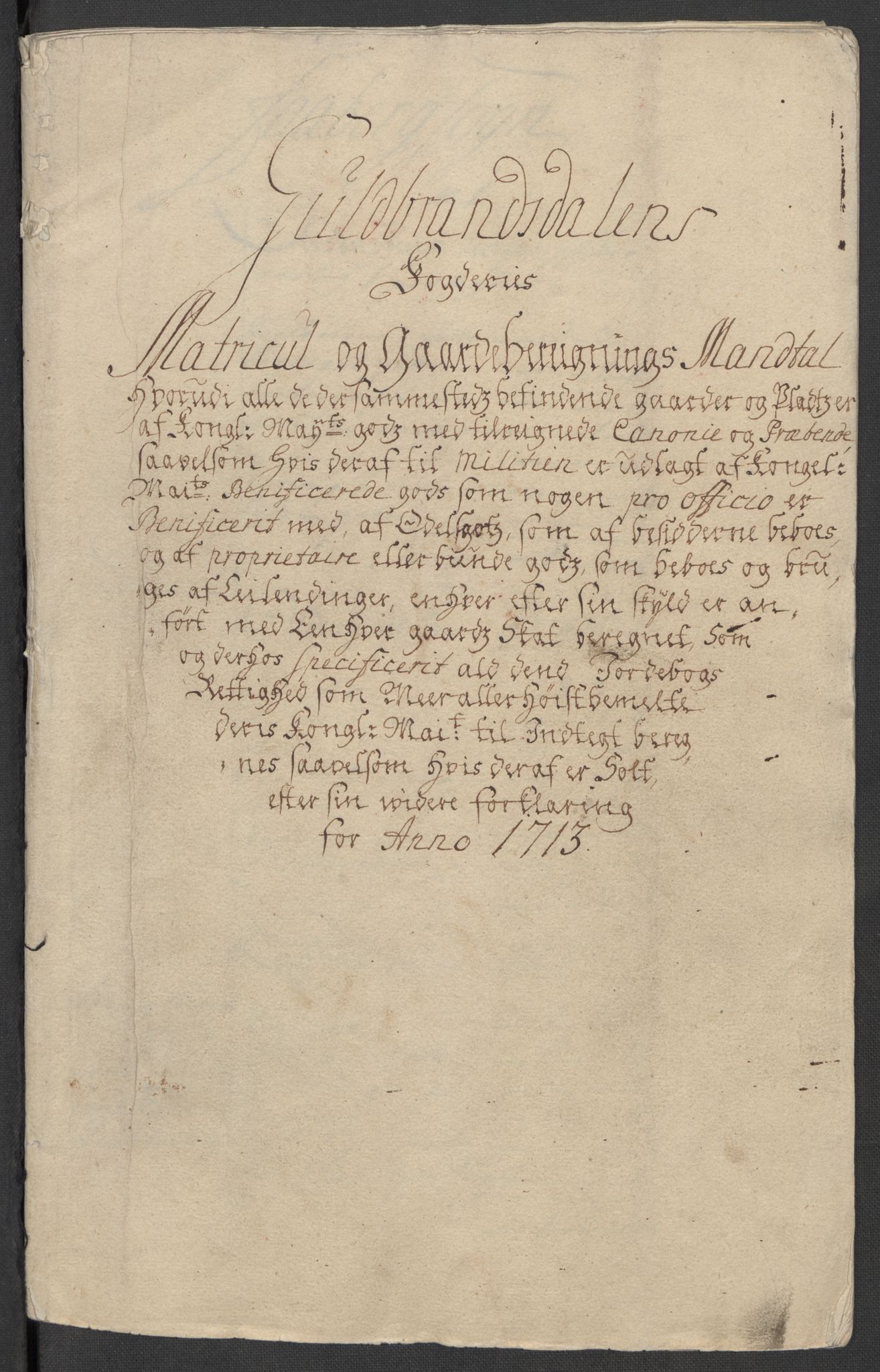 Rentekammeret inntil 1814, Reviderte regnskaper, Fogderegnskap, RA/EA-4092/R17/L1182: Fogderegnskap Gudbrandsdal, 1713, p. 12