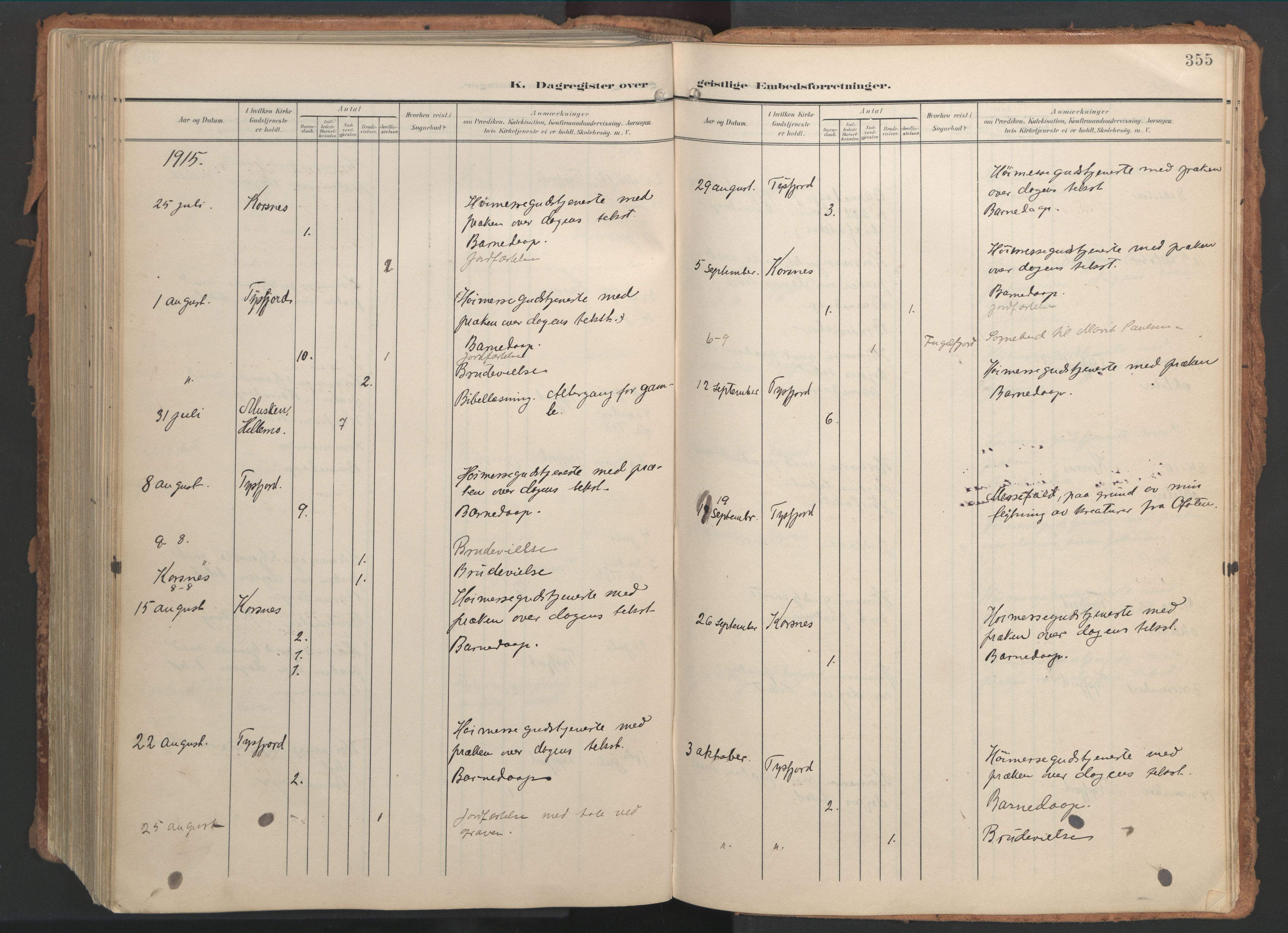 Ministerialprotokoller, klokkerbøker og fødselsregistre - Nordland, AV/SAT-A-1459/861/L0871: Parish register (official) no. 861A06, 1903-1916, p. 355