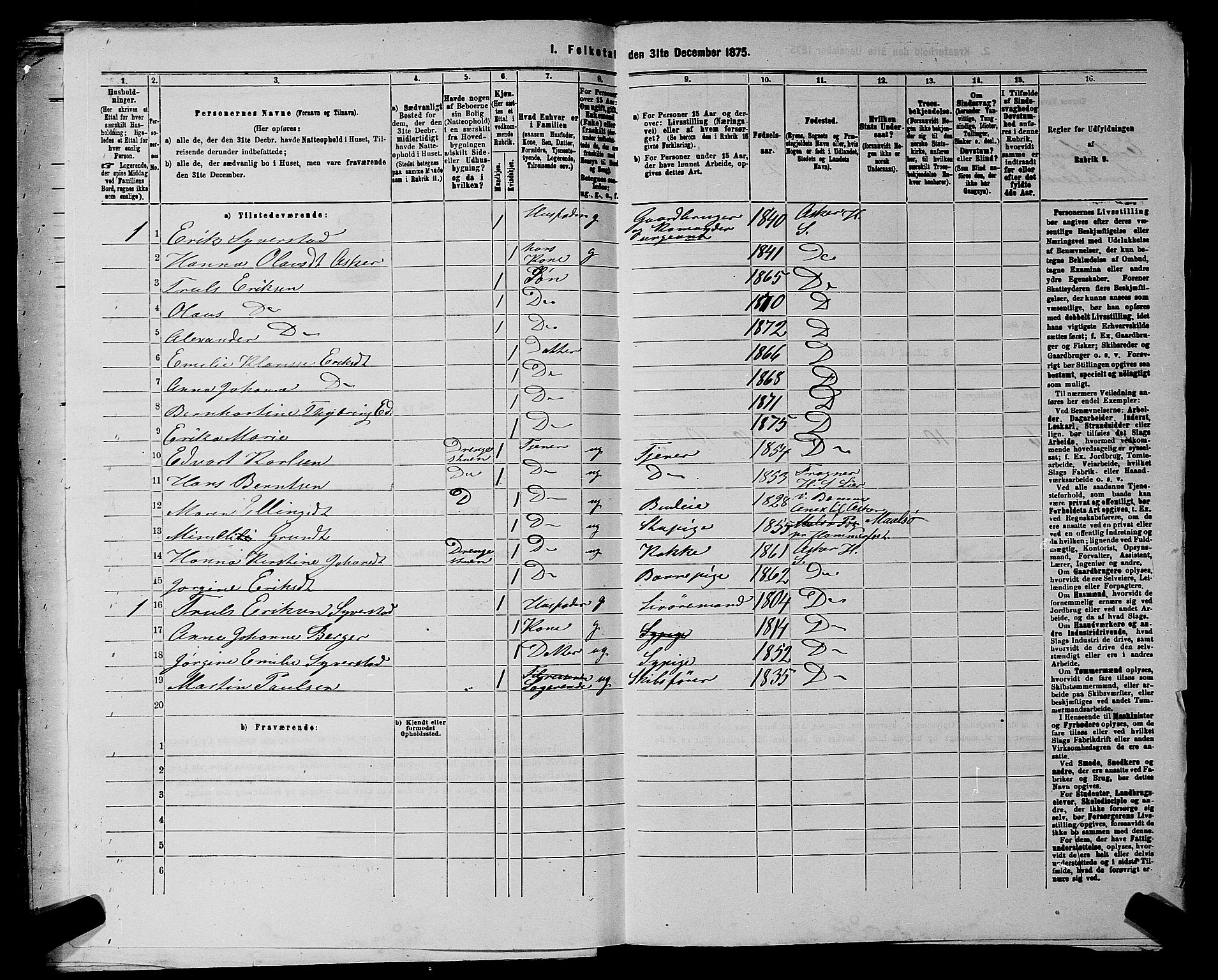 RA, 1875 census for 0220P Asker, 1875, p. 2907