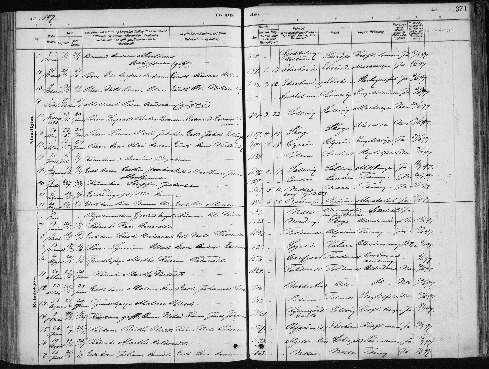 Fjell sokneprestembete, SAB/A-75301/H/Haa: Parish register (official) no. A  8, 1878-1898, p. 371