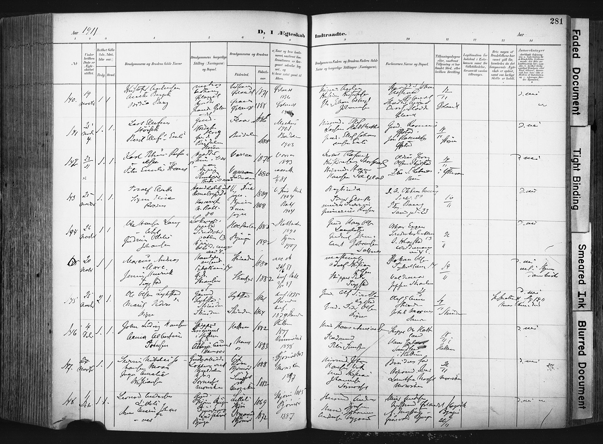 Ministerialprotokoller, klokkerbøker og fødselsregistre - Sør-Trøndelag, SAT/A-1456/604/L0201: Parish register (official) no. 604A21, 1901-1911, p. 281