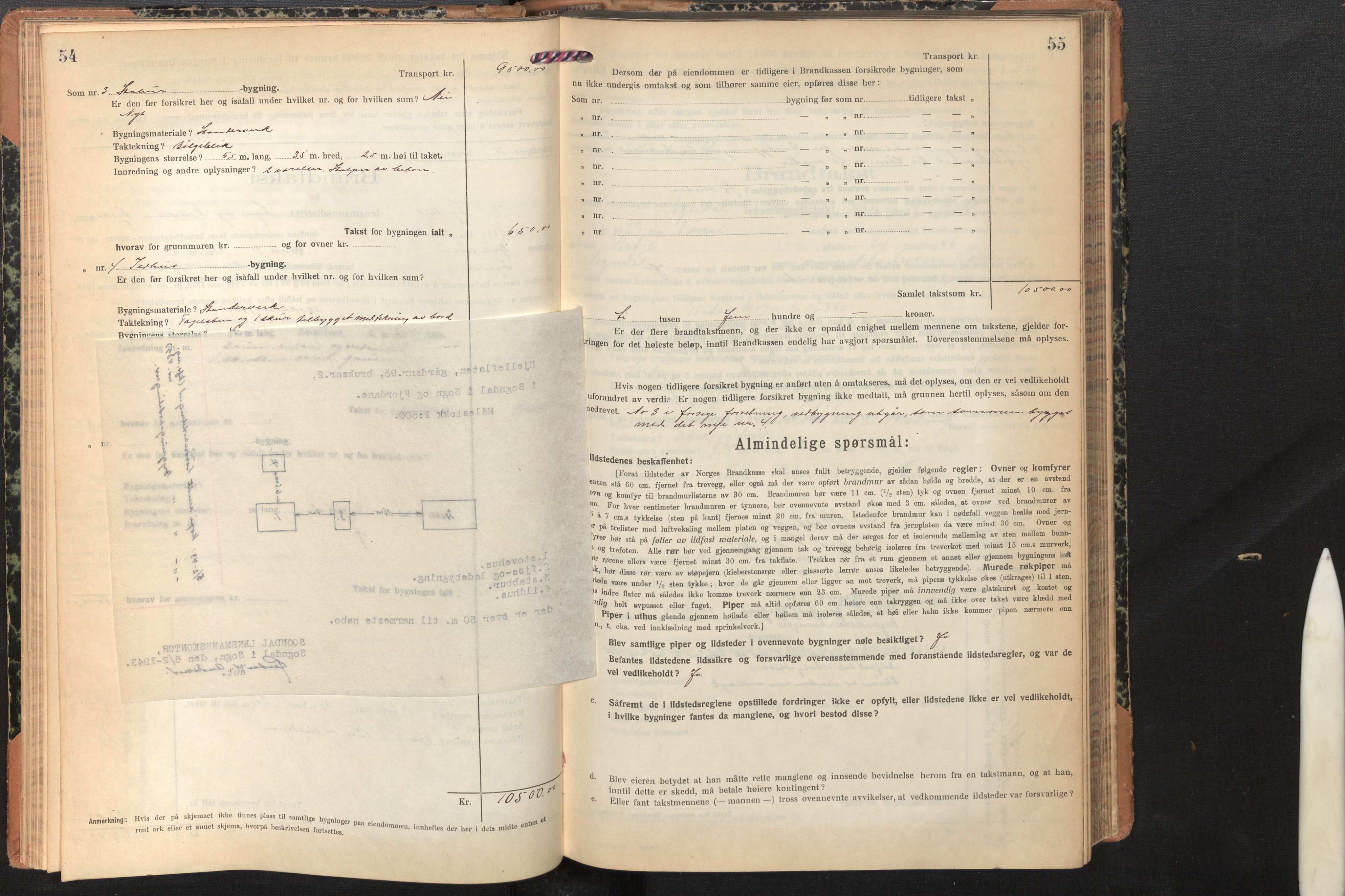 Lensmannen i Sogndal, AV/SAB-A-29901/0012/L0012: Branntakstprotokoll, skjematakst, 1922-1931, p. 54-55