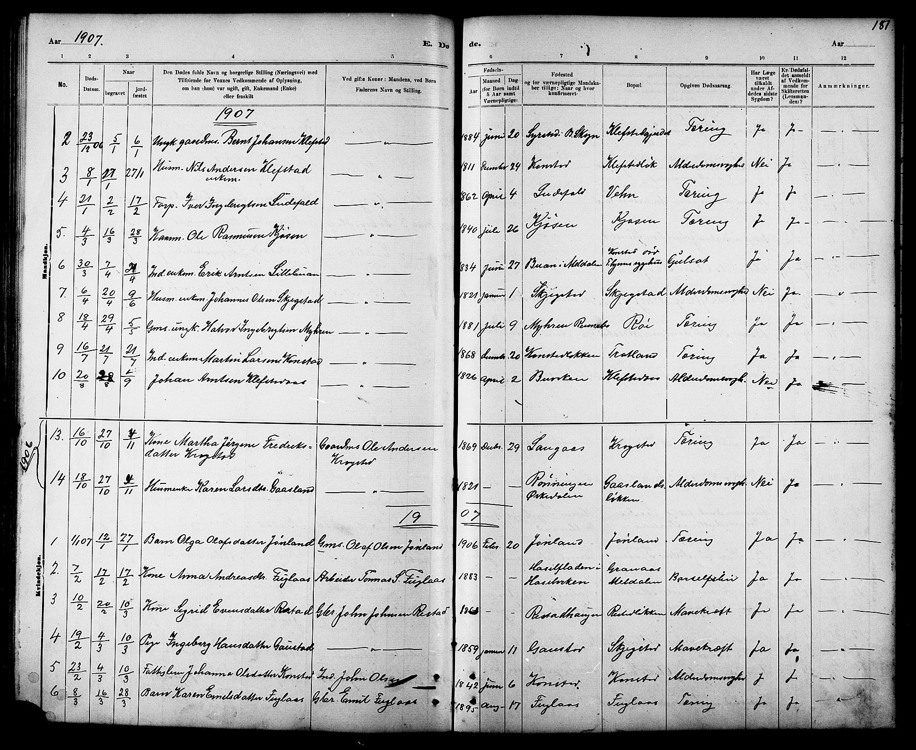 Ministerialprotokoller, klokkerbøker og fødselsregistre - Sør-Trøndelag, SAT/A-1456/694/L1132: Parish register (copy) no. 694C04, 1887-1914, p. 181