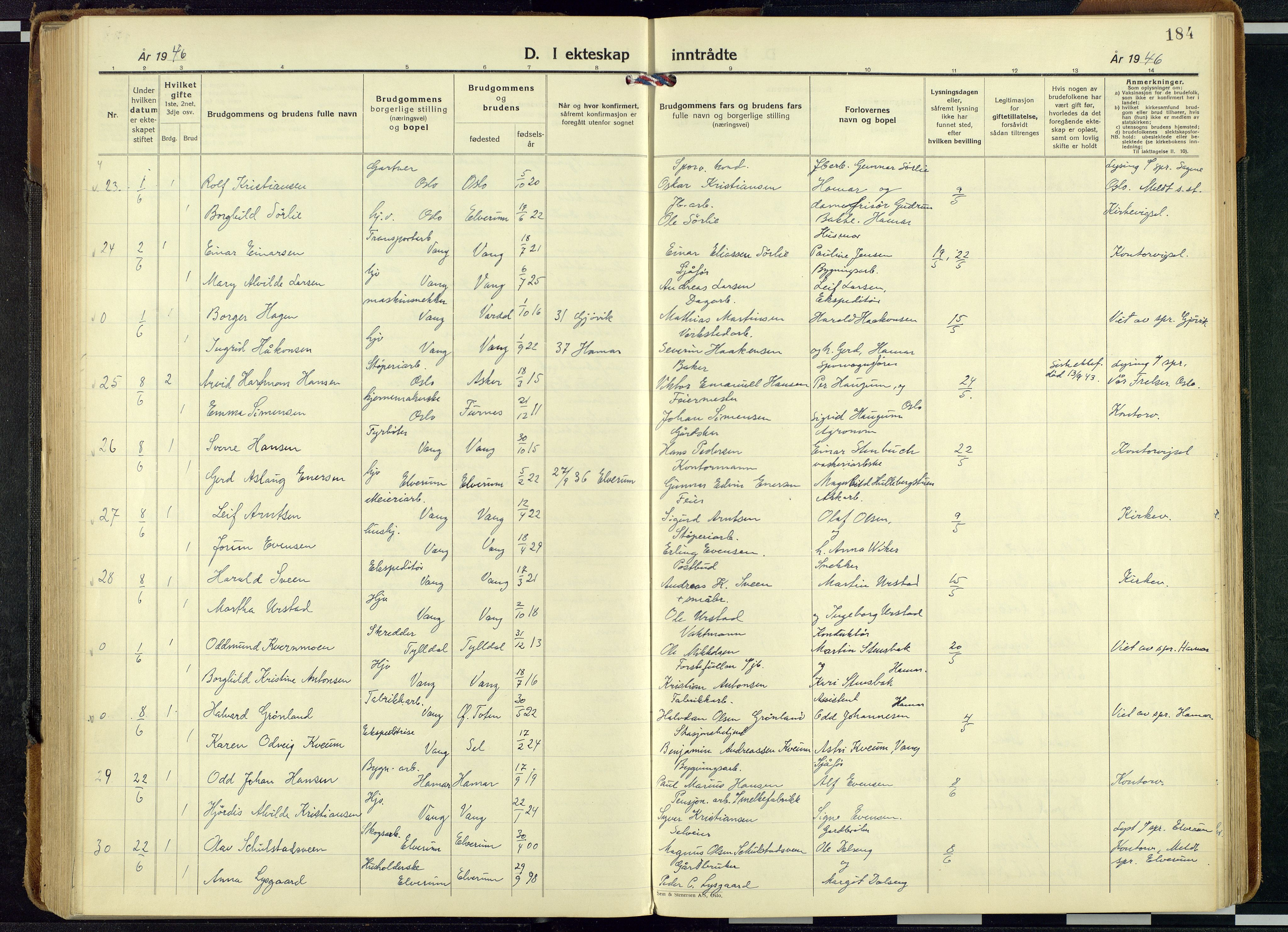 Vang prestekontor, Hedmark, AV/SAH-PREST-008/H/Ha/Haa/L0024: Parish register (official) no. 24, 1941-1967, p. 184