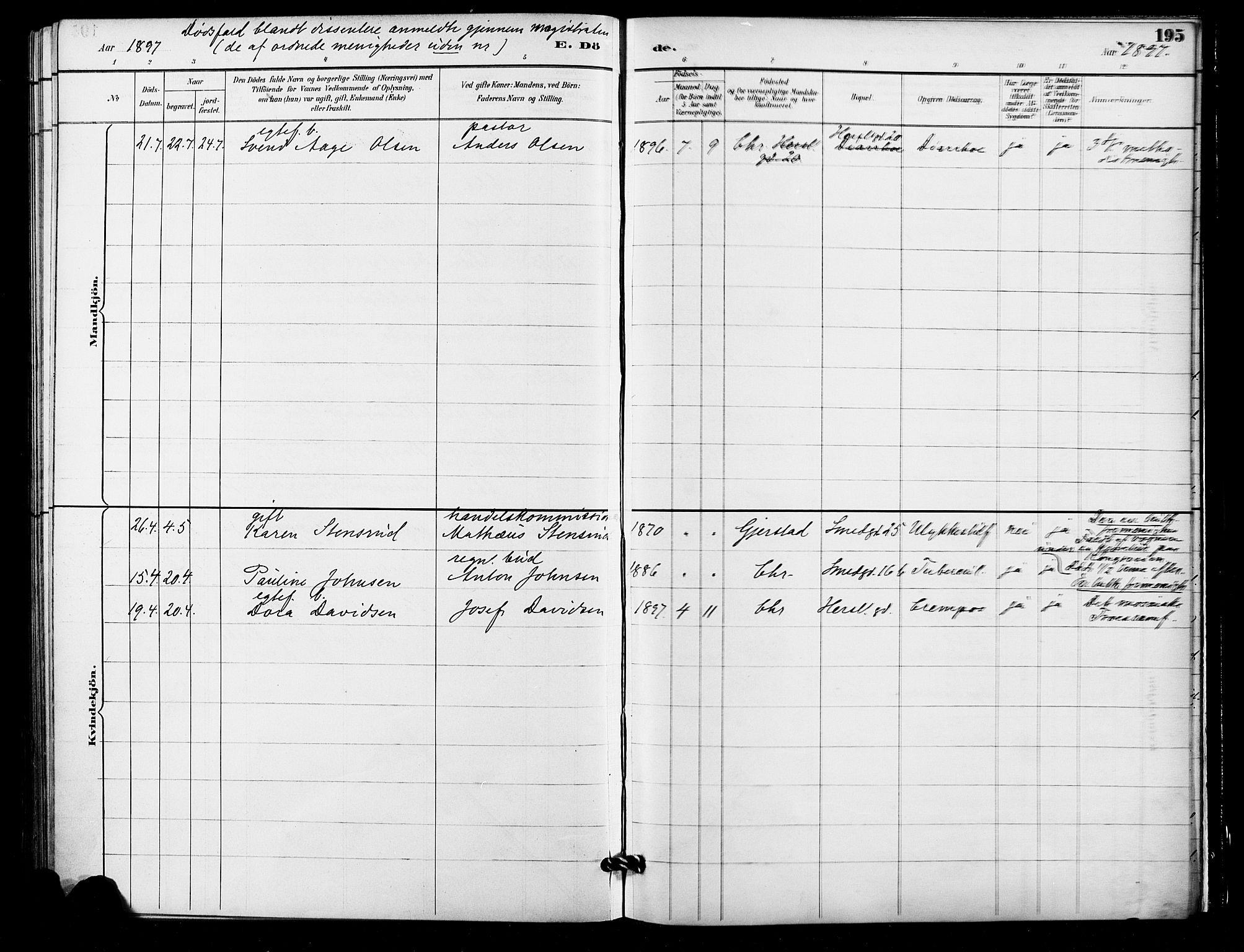 Grønland prestekontor Kirkebøker, AV/SAO-A-10848/F/Fa/L0010: Parish register (official) no. 10, 1891-1898, p. 195