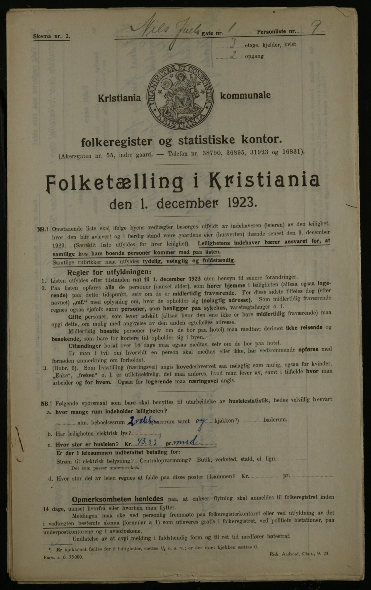 OBA, Municipal Census 1923 for Kristiania, 1923, p. 77258