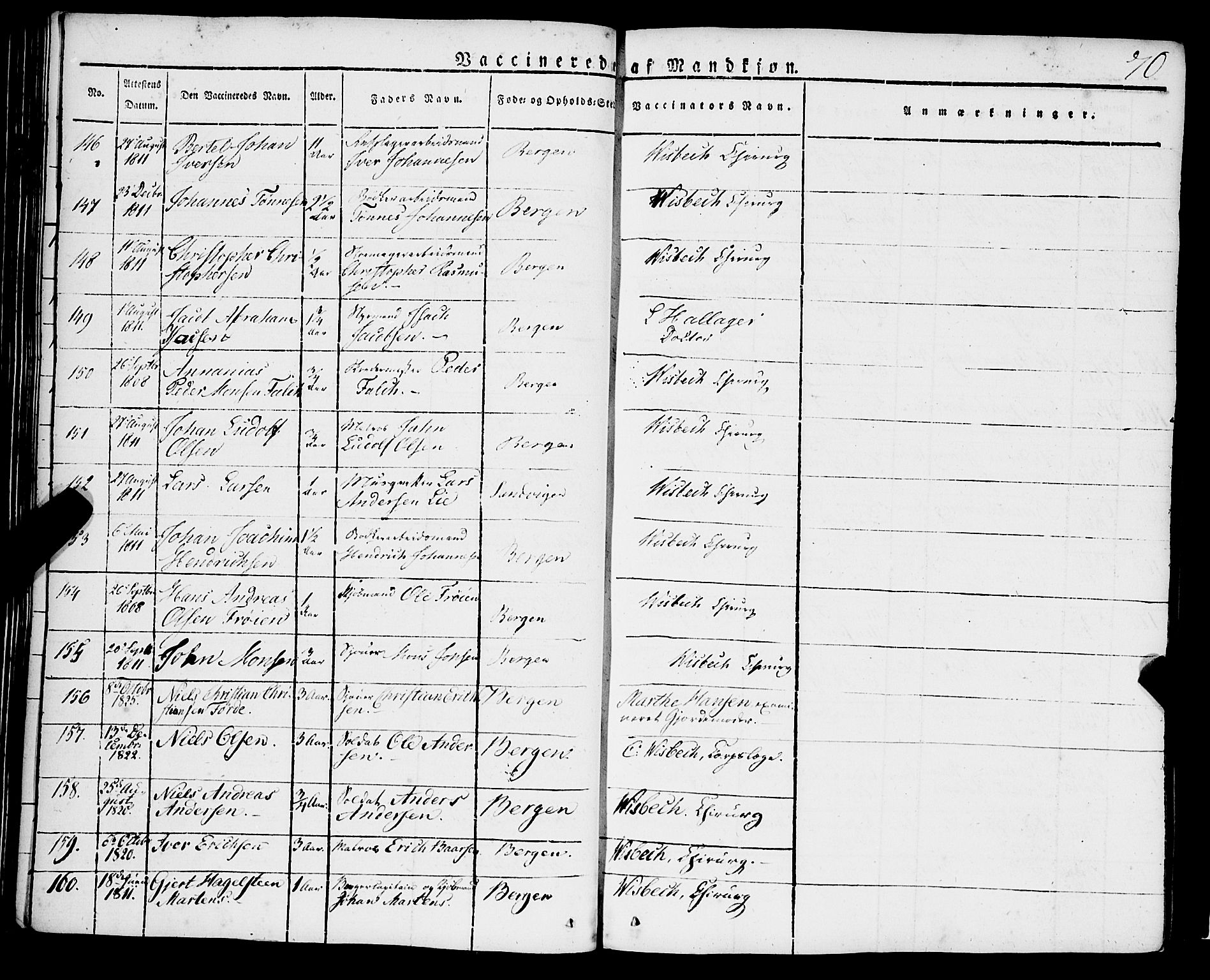 Korskirken sokneprestembete, AV/SAB-A-76101/H/Haa/L0050: Parish register (official) no. F 1, 1821-1869, p. 70