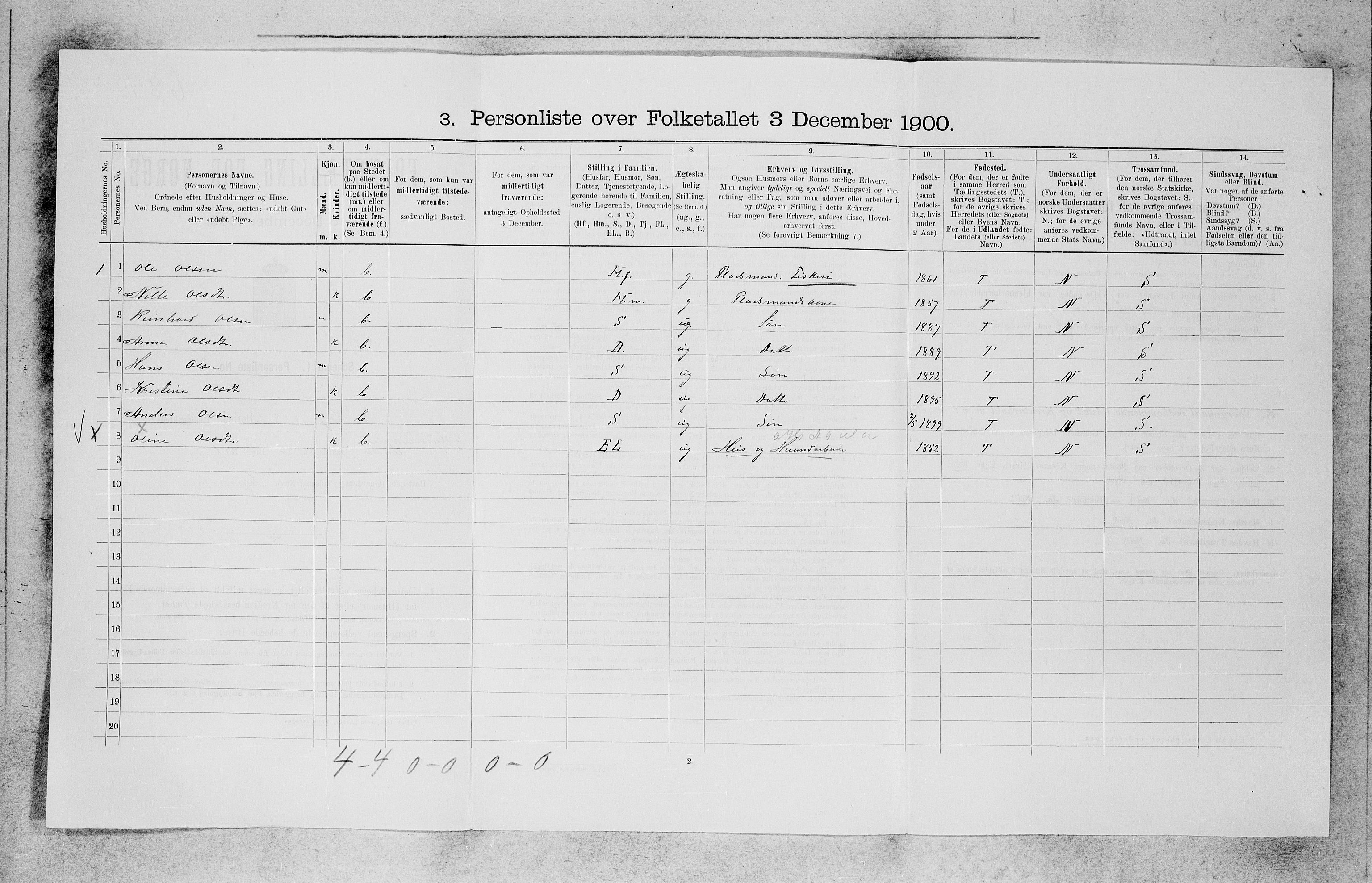 SAB, 1900 census for Selje, 1900, p. 707